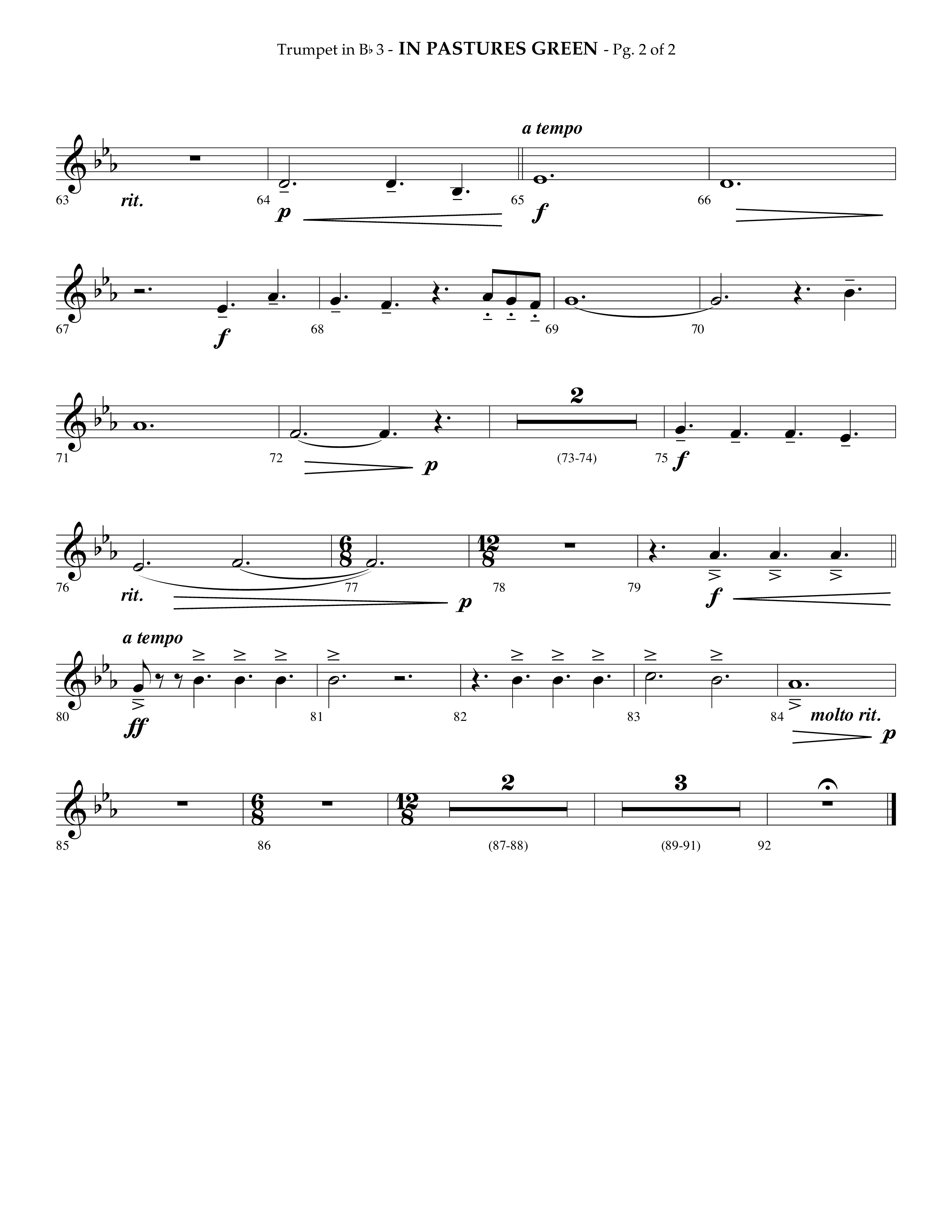 In Pastures Green (Choral Anthem SATB) Trumpet 3 (Lifeway Choral / Arr. Phillip Keveren)