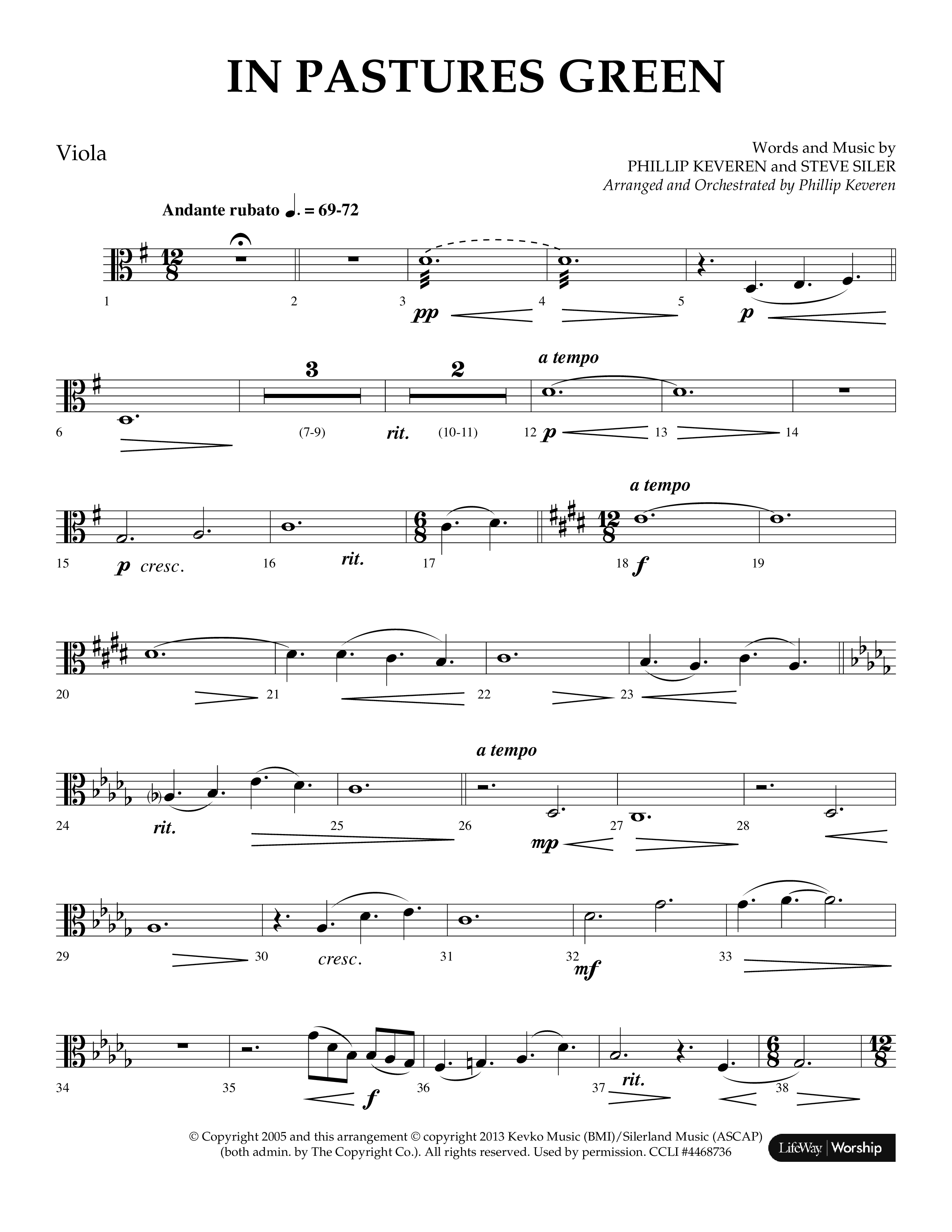 In Pastures Green (Choral Anthem SATB) Viola (Lifeway Choral / Arr. Phillip Keveren)
