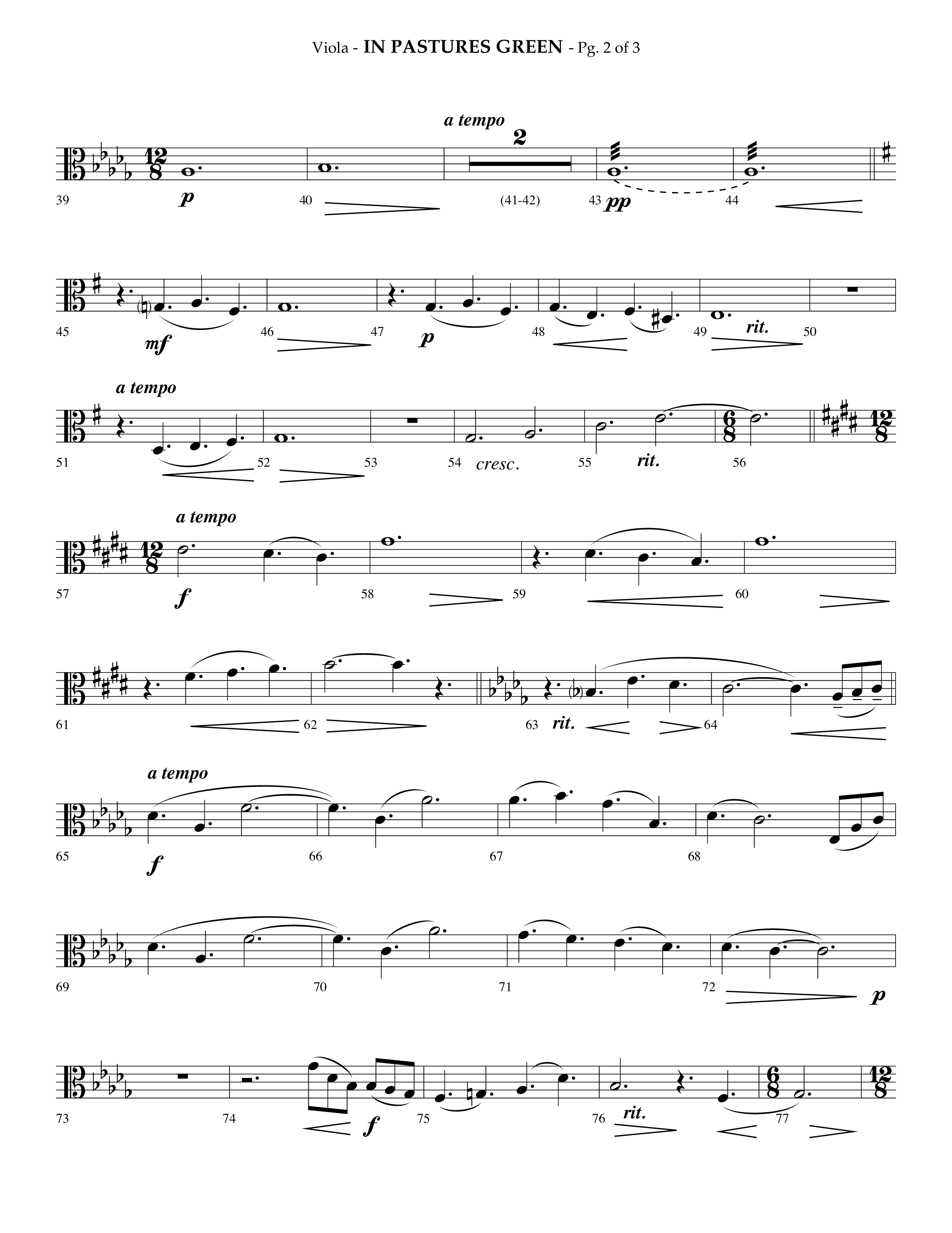 In Pastures Green (Choral Anthem SATB) Viola (Lifeway Choral / Arr. Phillip Keveren)