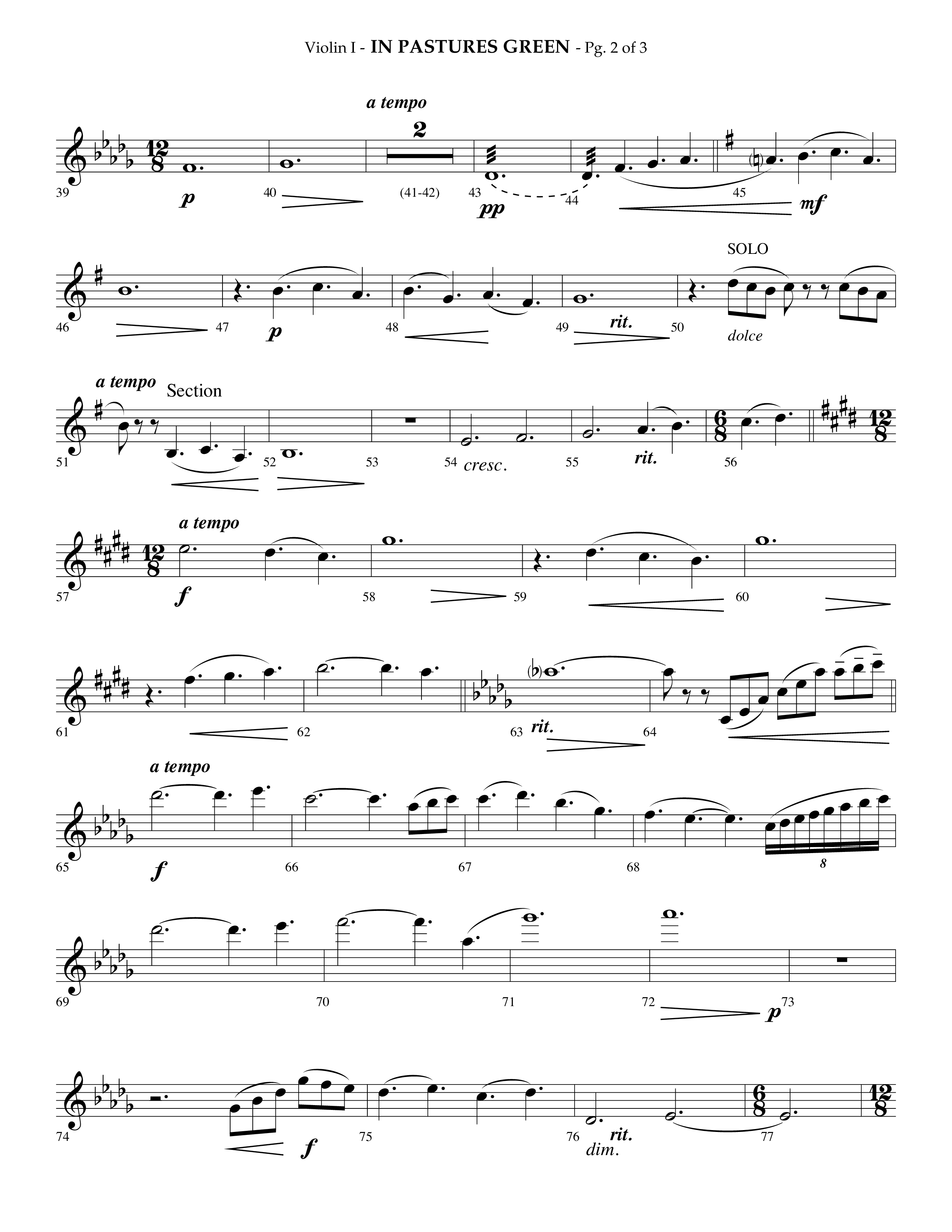 In Pastures Green (Choral Anthem SATB) Violin 1 (Lifeway Choral / Arr. Phillip Keveren)