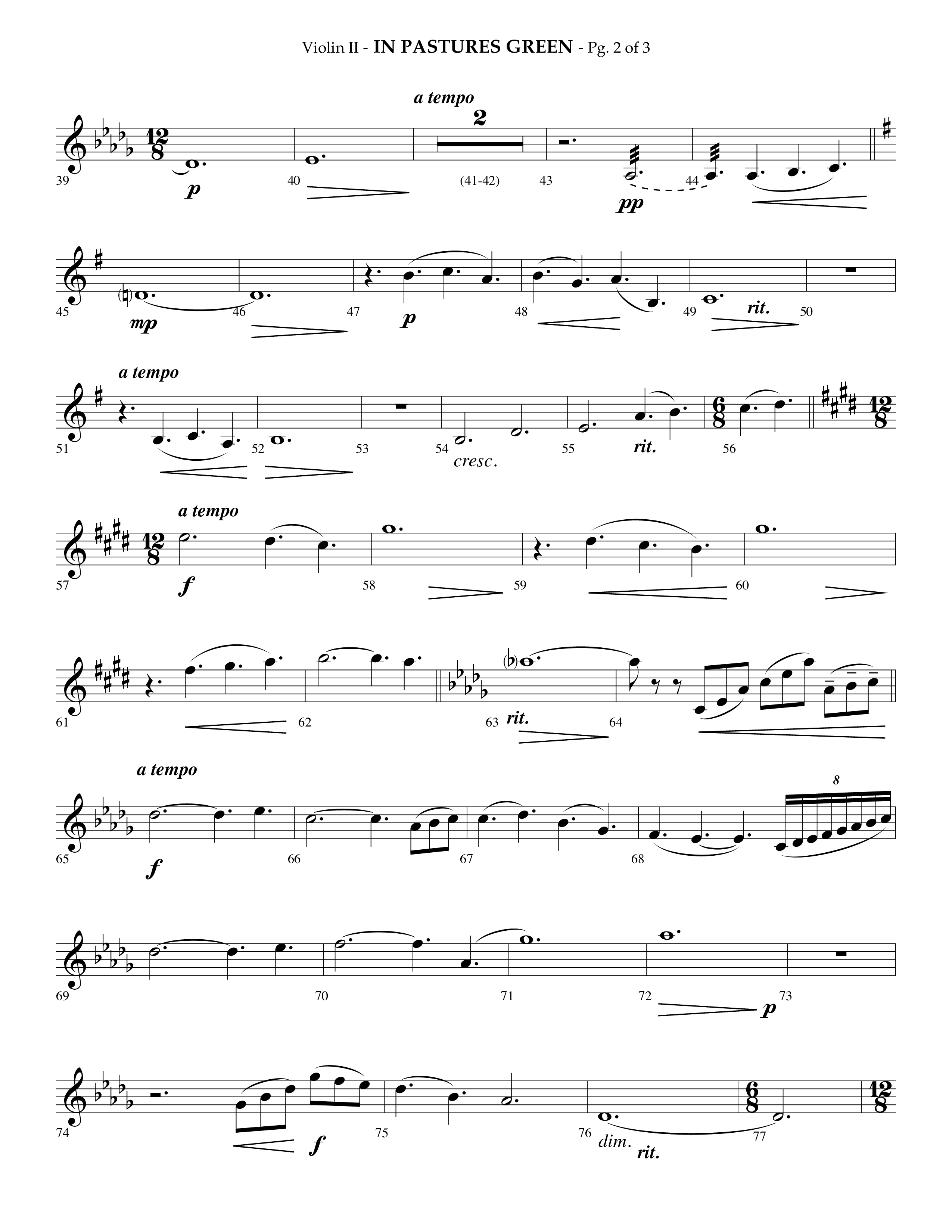 In Pastures Green (Choral Anthem SATB) Violin 2 (Lifeway Choral / Arr. Phillip Keveren)