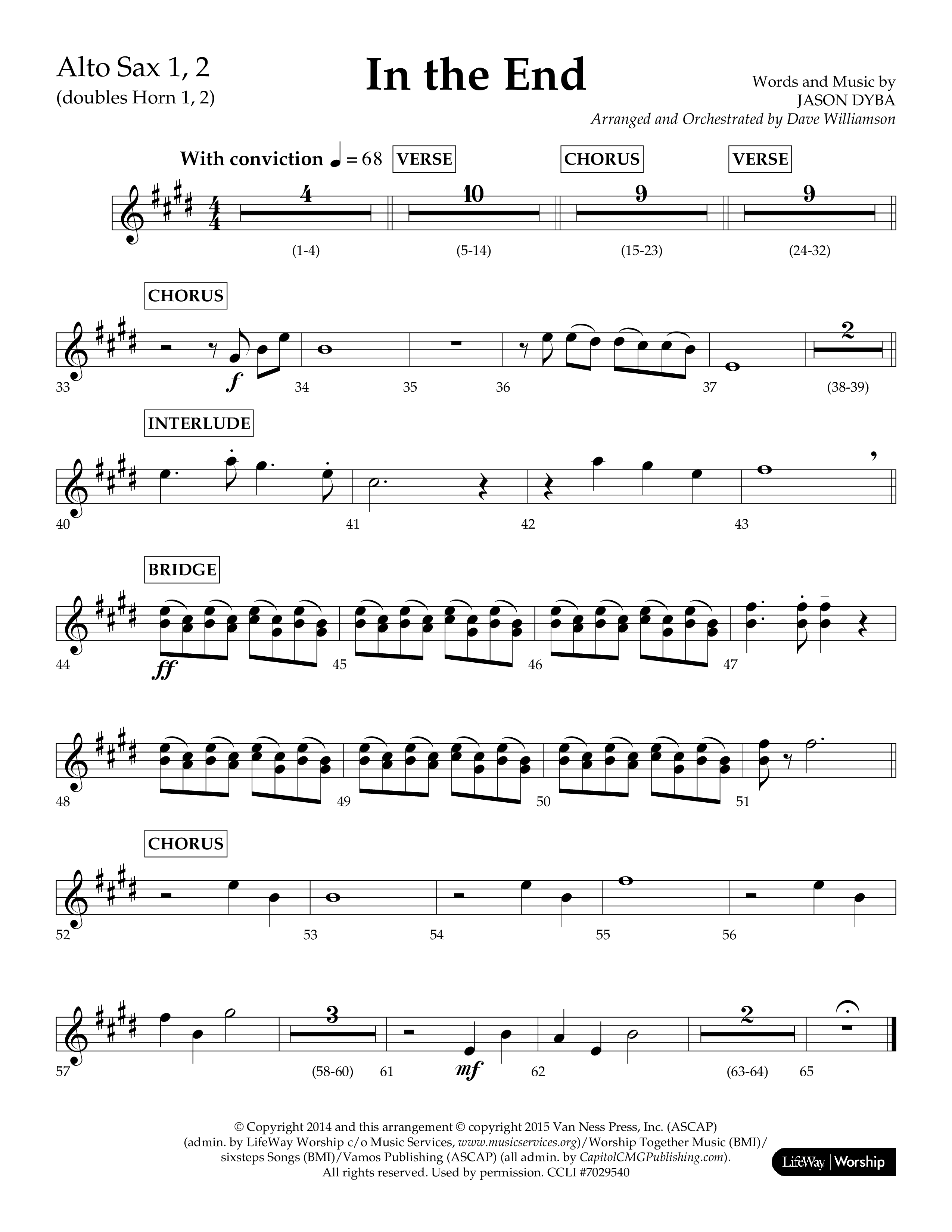 In The End (Choral Anthem SATB) Alto Sax 1/2 (Lifeway Choral / Arr. Dave Williamson)