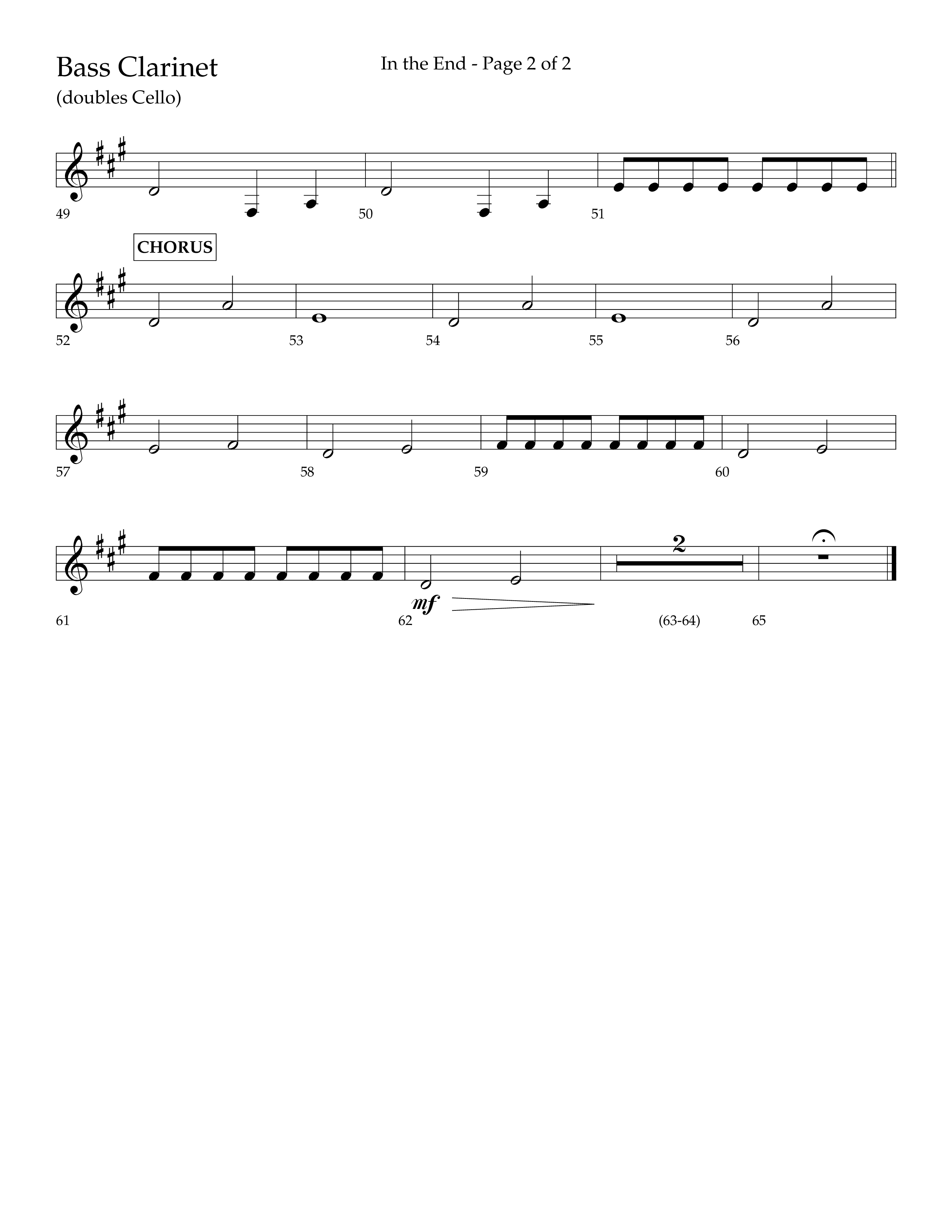 In The End (Choral Anthem SATB) Bass Clarinet (Lifeway Choral / Arr. Dave Williamson)