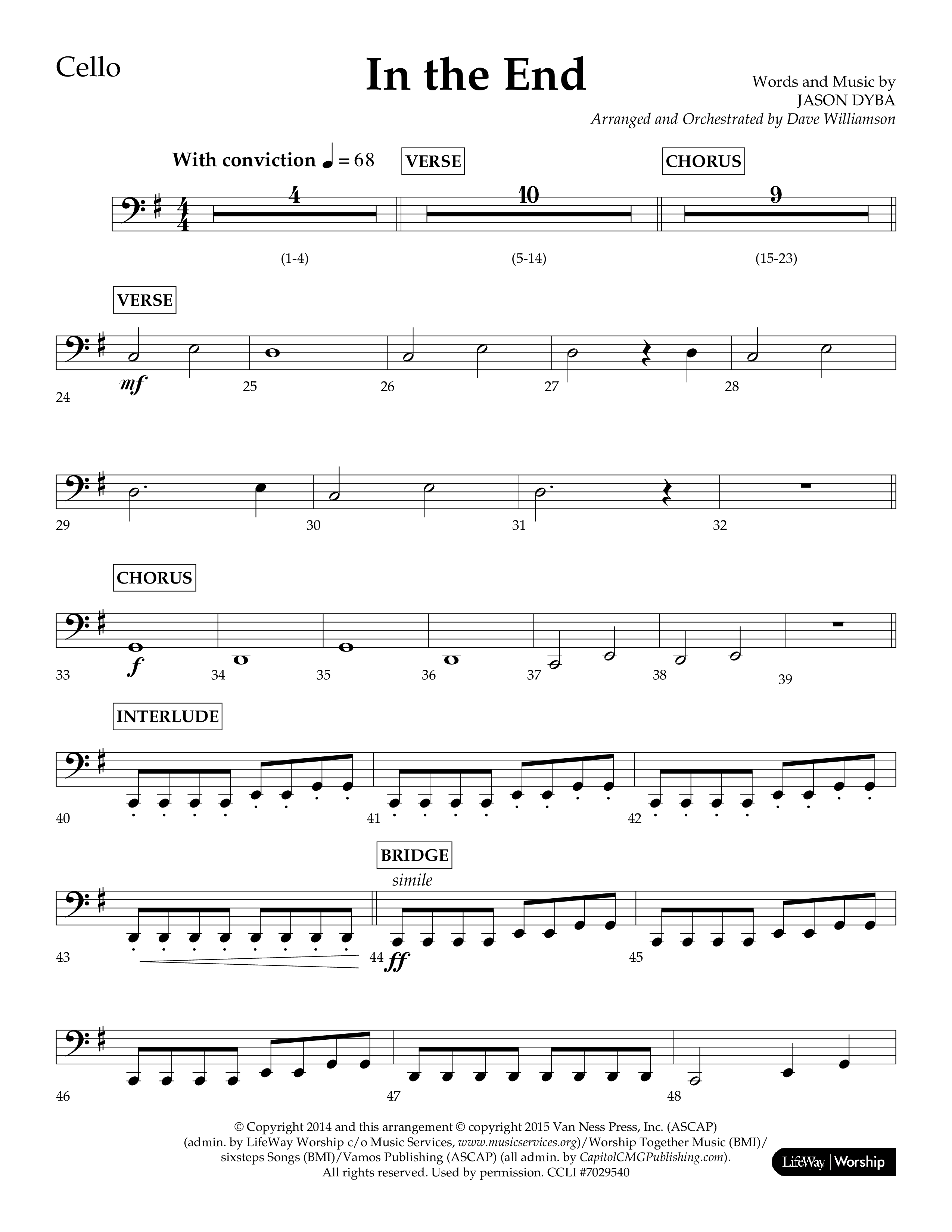In The End (Choral Anthem SATB) Cello (Lifeway Choral / Arr. Dave Williamson)