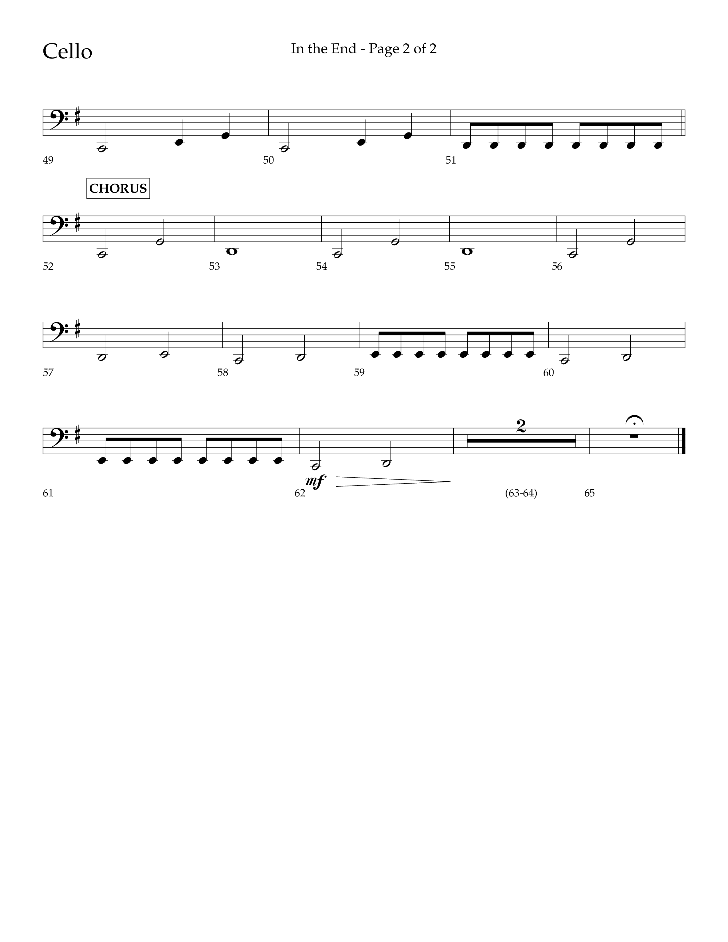 In The End (Choral Anthem SATB) Cello (Lifeway Choral / Arr. Dave Williamson)