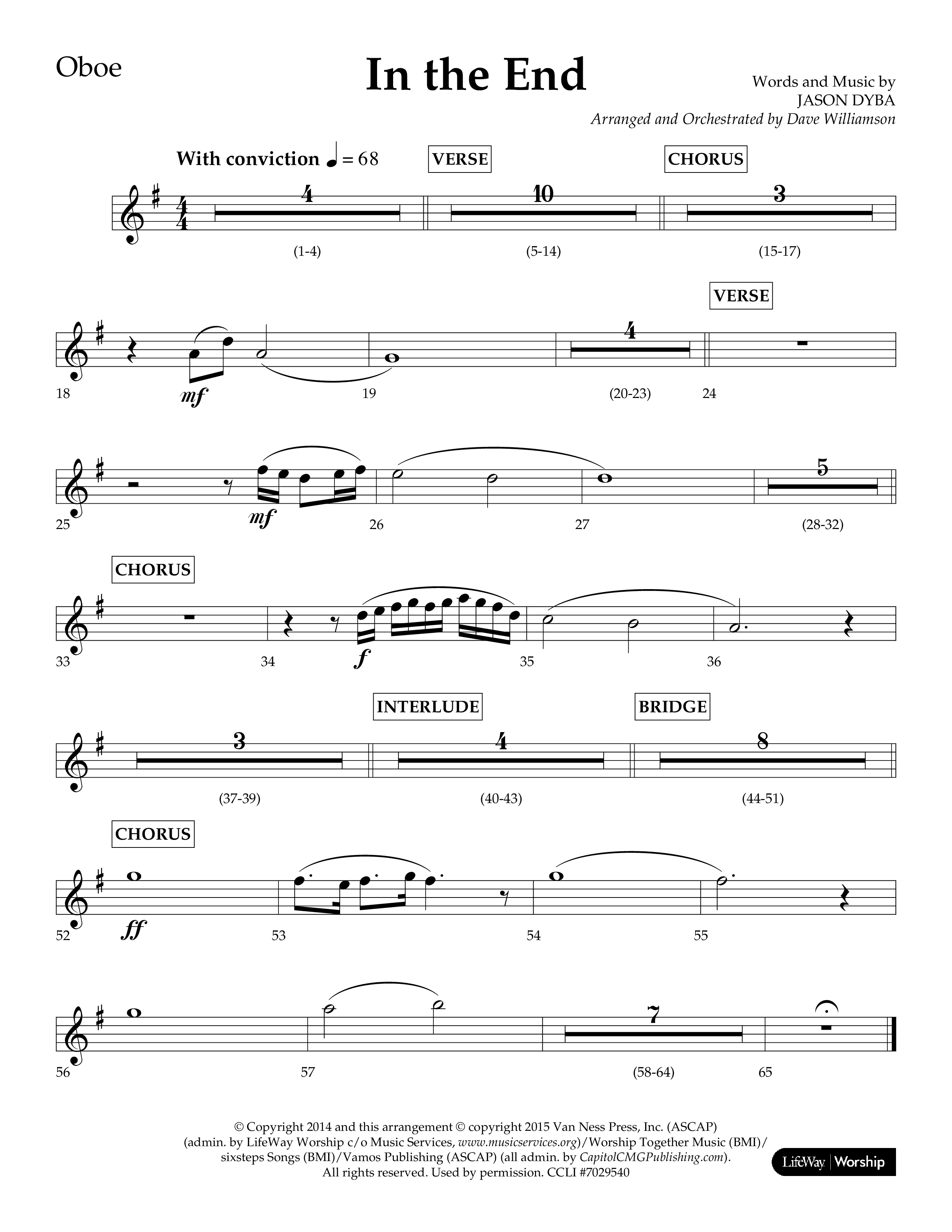 In The End (Choral Anthem SATB) Oboe (Lifeway Choral / Arr. Dave Williamson)