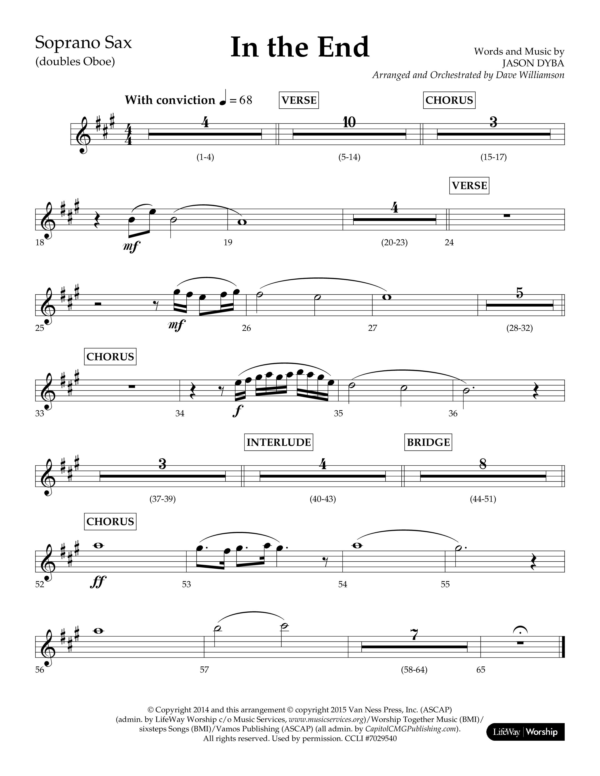 In The End (Choral Anthem SATB) Soprano Sax (Lifeway Choral / Arr. Dave Williamson)
