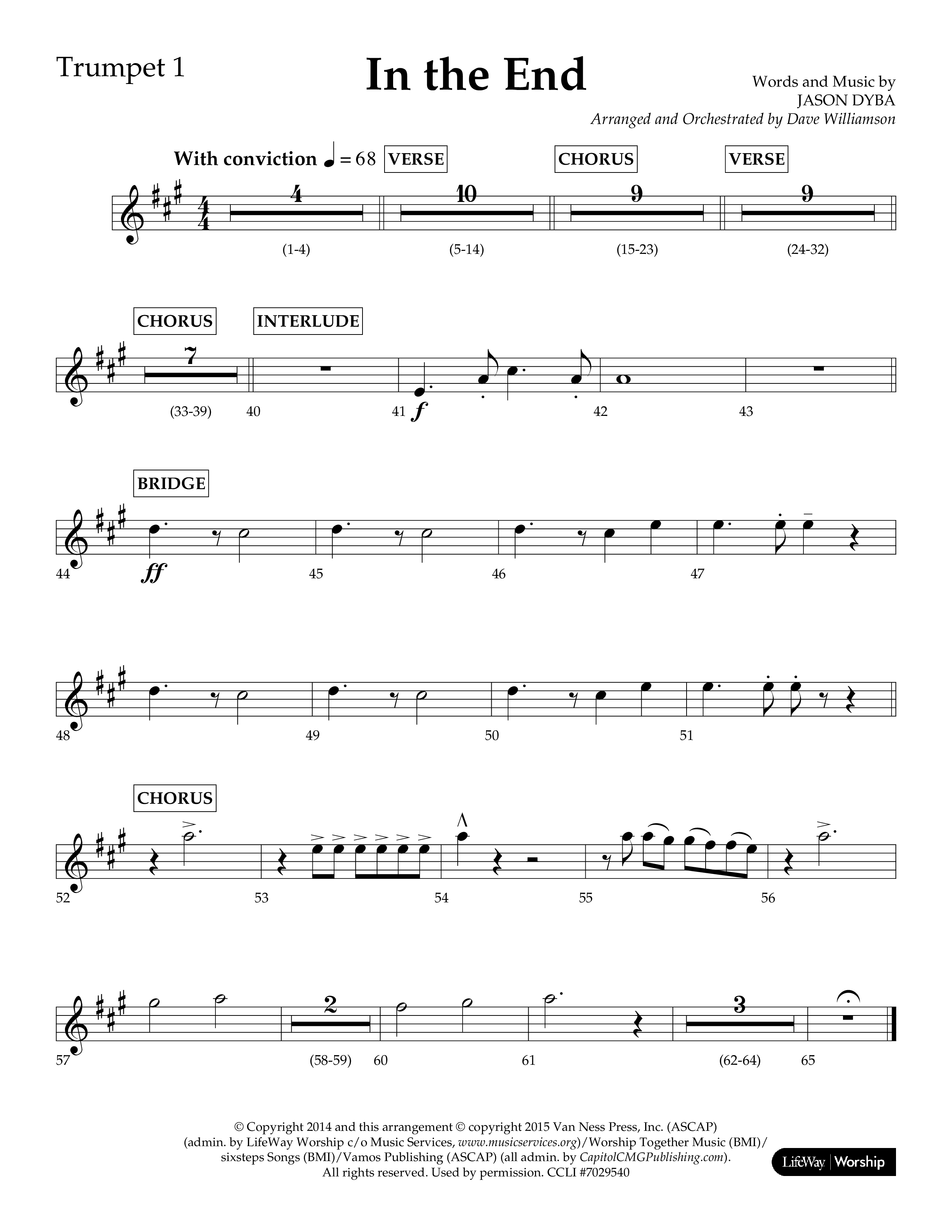 In The End (Choral Anthem SATB) Trumpet 1 (Lifeway Choral / Arr. Dave Williamson)