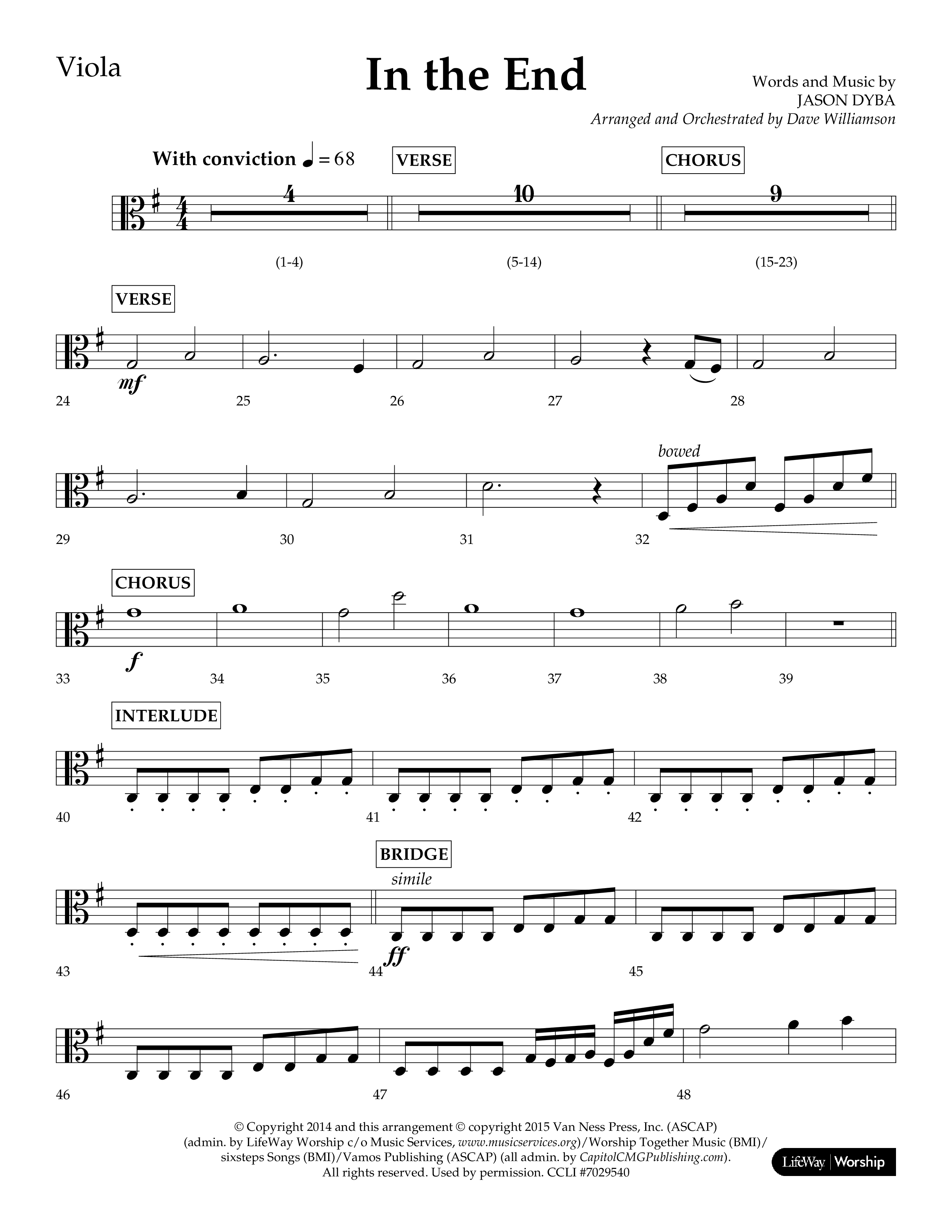 In The End (Choral Anthem SATB) Viola (Lifeway Choral / Arr. Dave Williamson)