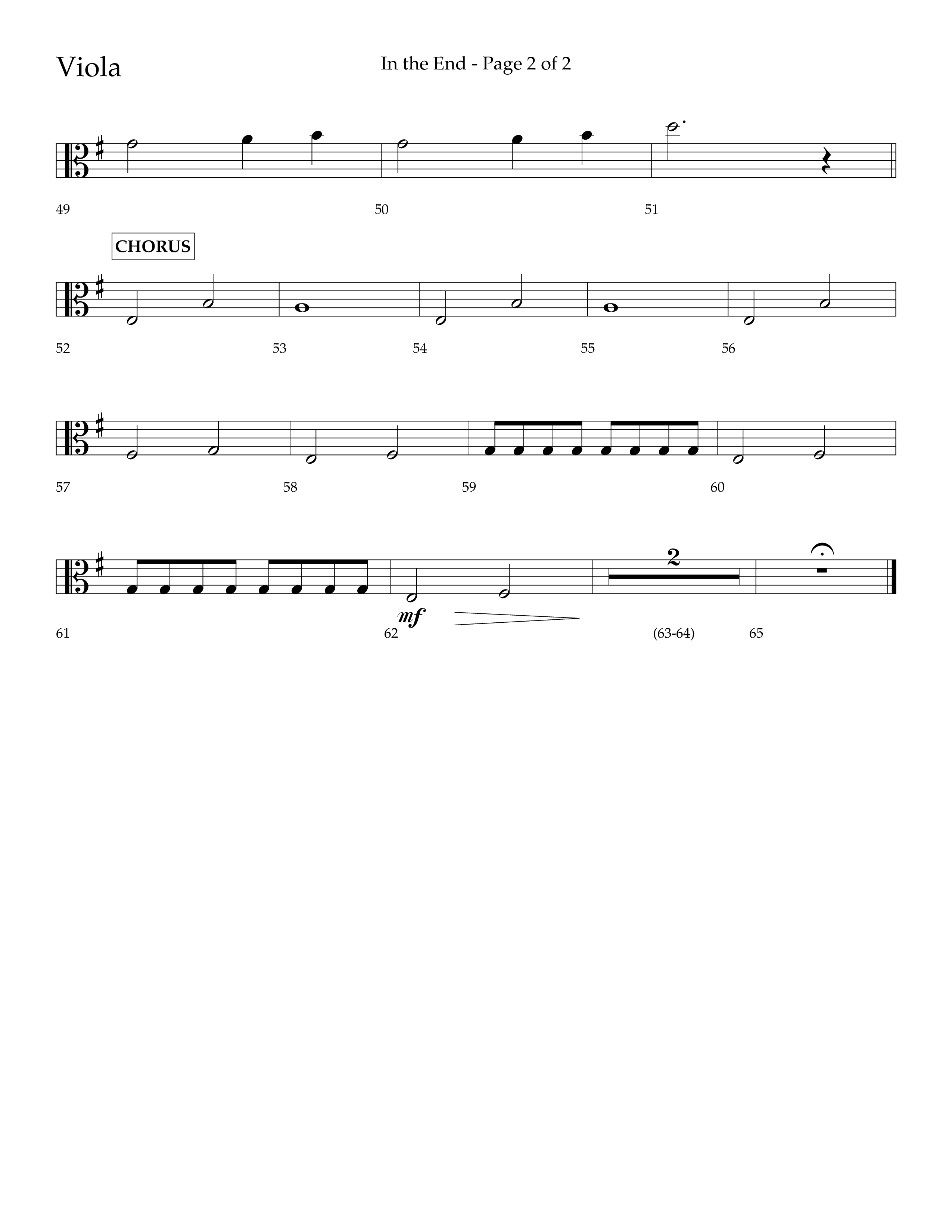 In The End (Choral Anthem SATB) Viola (Lifeway Choral / Arr. Dave Williamson)