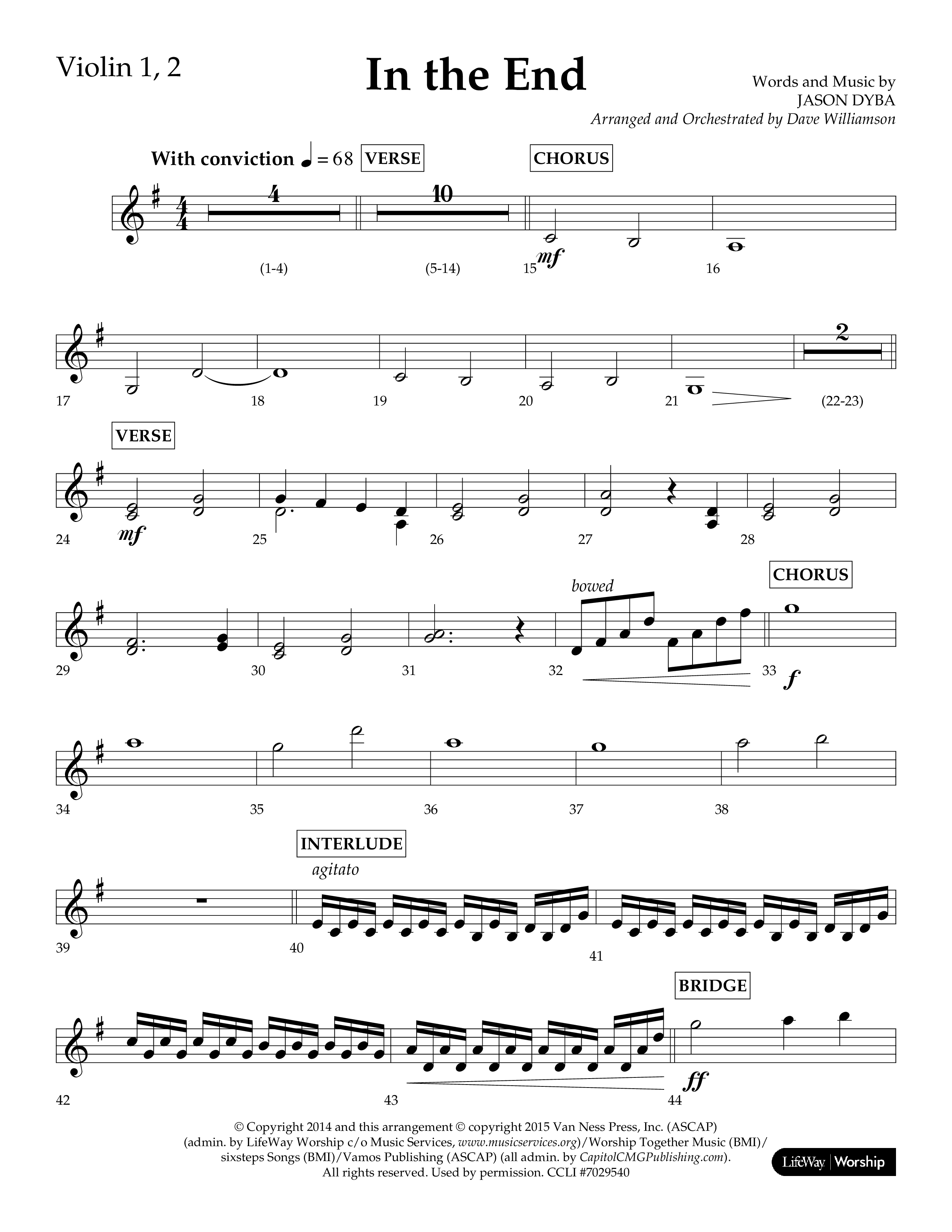In The End (Choral Anthem SATB) Violin 1/2 (Lifeway Choral / Arr. Dave Williamson)