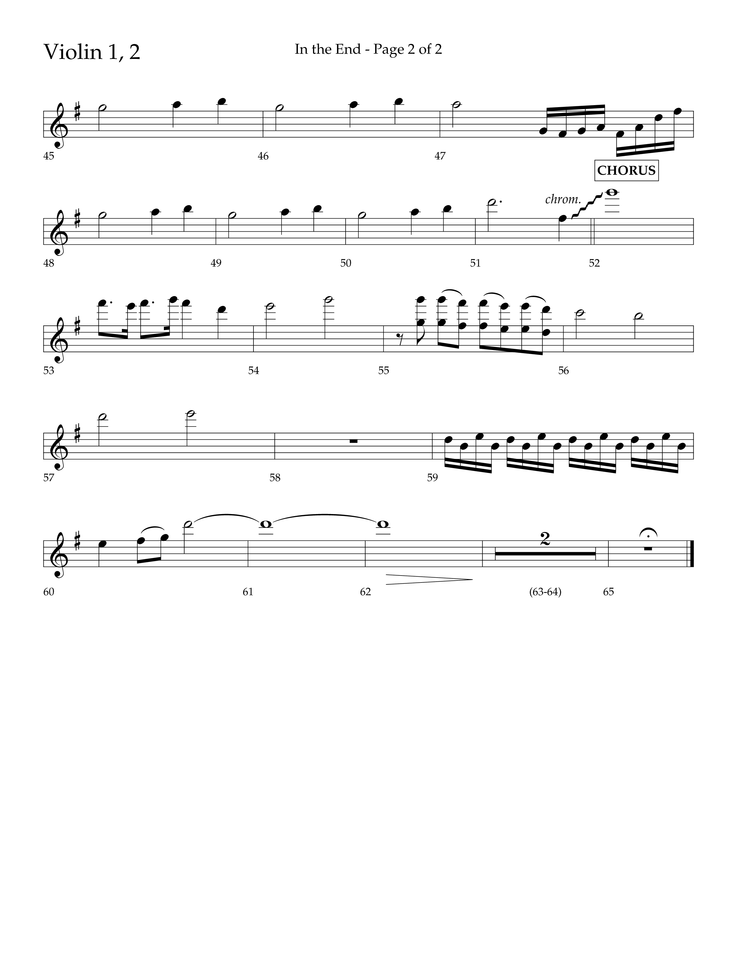 In The End (Choral Anthem SATB) Violin 1/2 (Lifeway Choral / Arr. Dave Williamson)