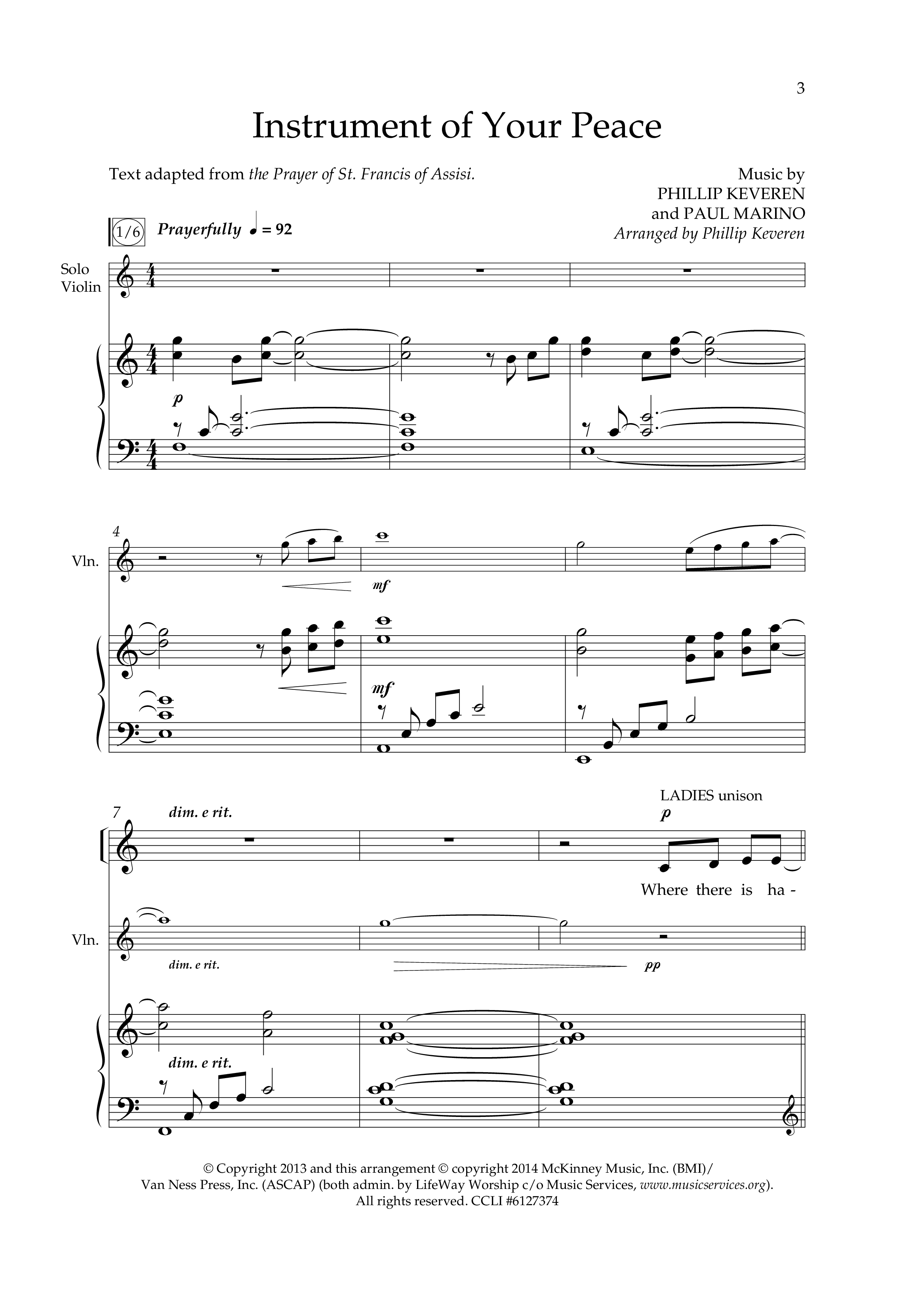 Instrument Of Your Peace (Choral Anthem SATB) Anthem (SATB/Piano) (Lifeway Choral / Arr. Phillip Keveren)