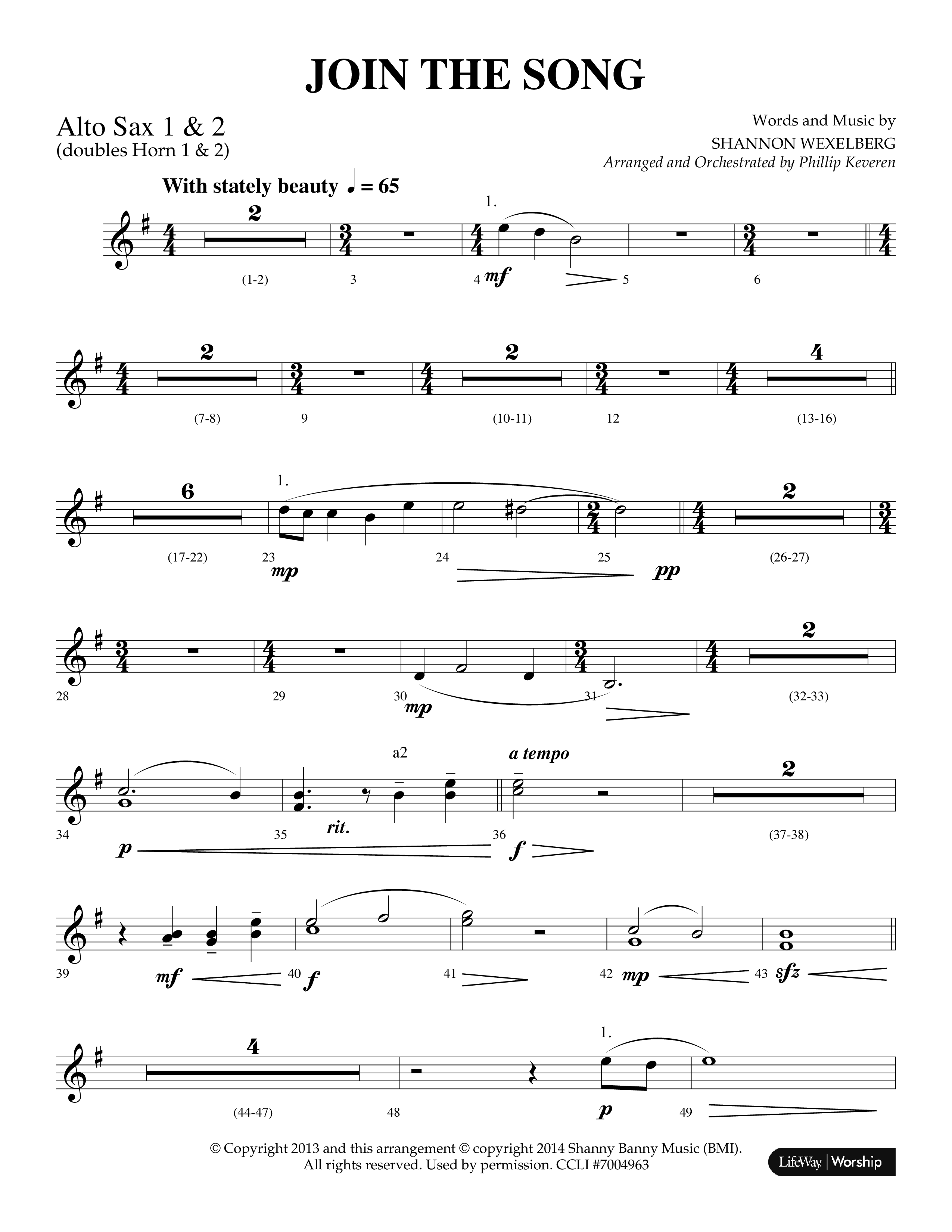 Join The Song (Choral Anthem SATB) Alto Sax 1/2 (Lifeway Choral / Arr. Phillip Keveren)