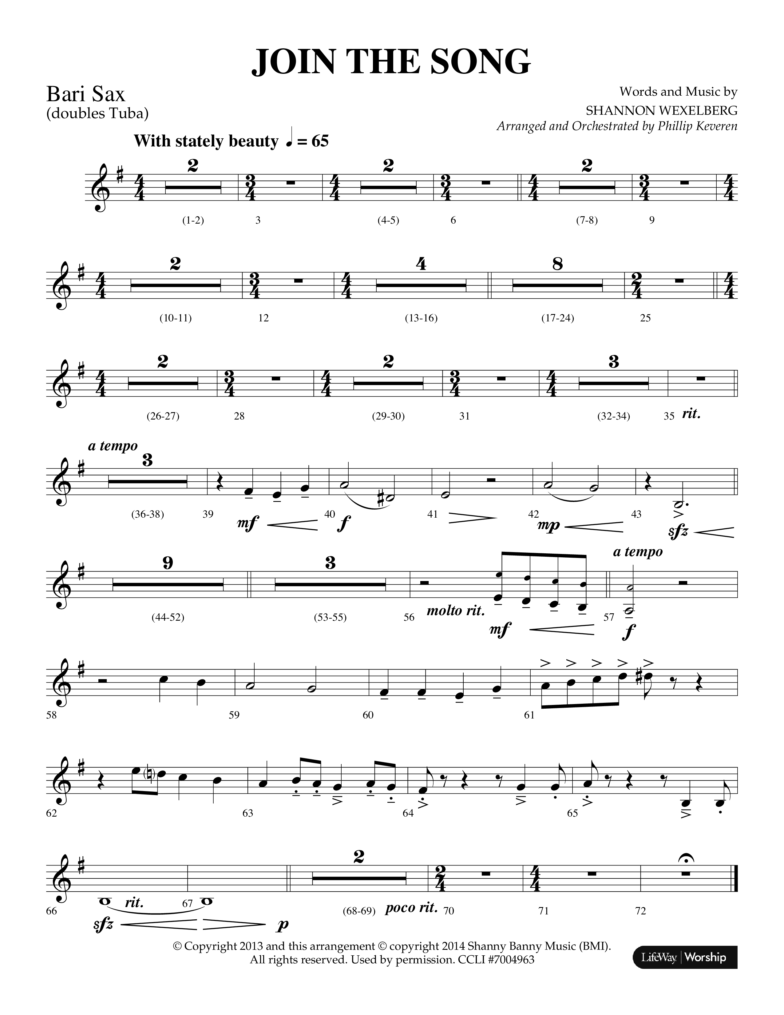 Join The Song (Choral Anthem SATB) Bari Sax (Lifeway Choral / Arr. Phillip Keveren)