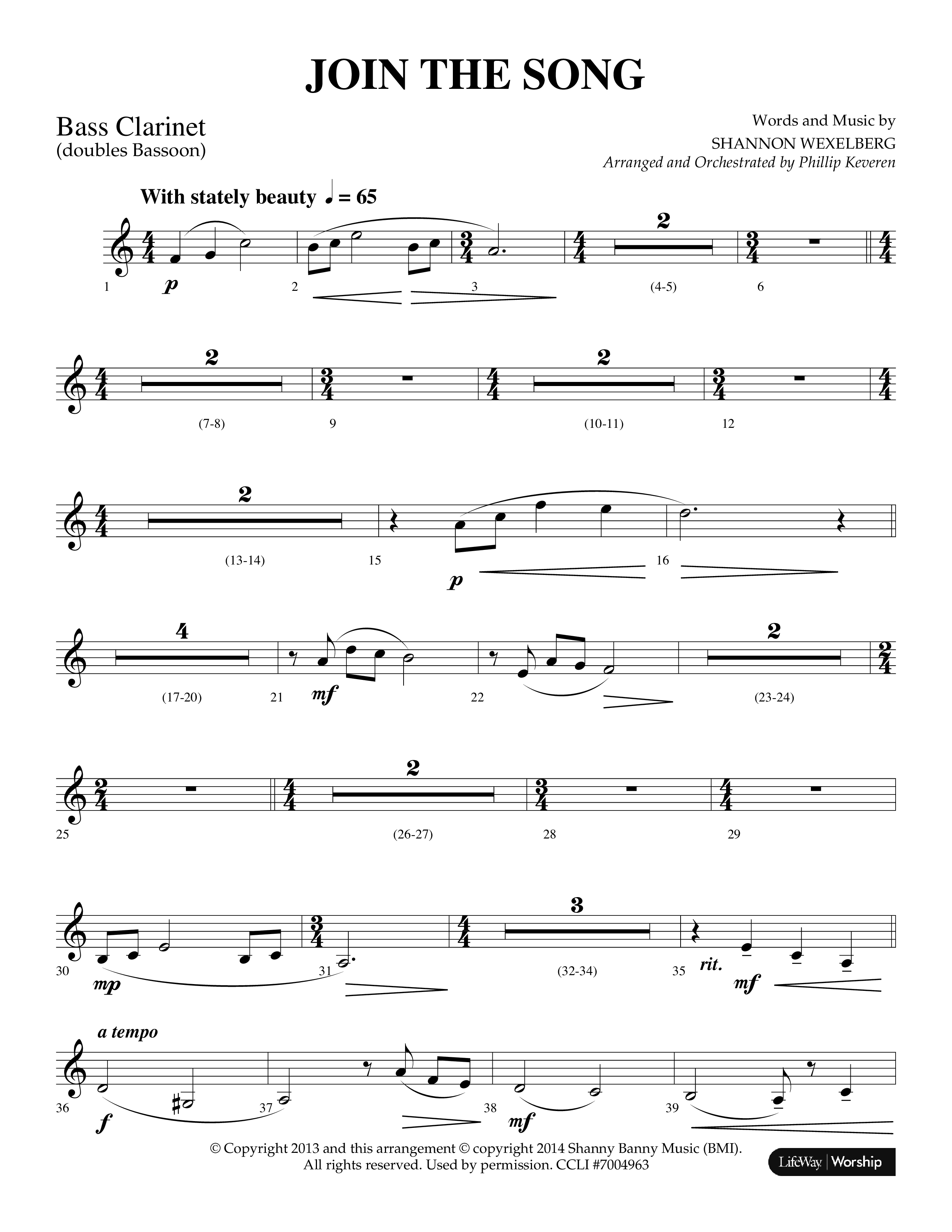 Join The Song (Choral Anthem SATB) Bass Clarinet (Lifeway Choral / Arr. Phillip Keveren)