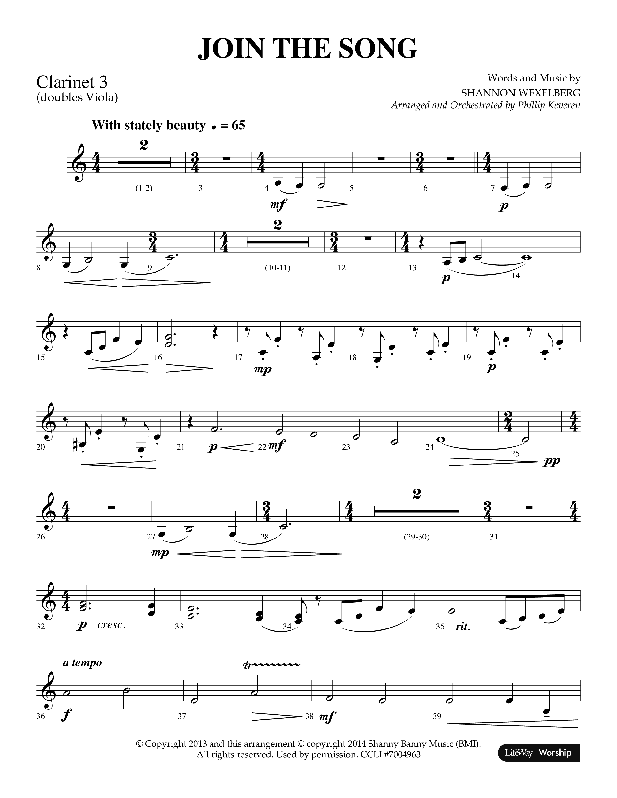 Join The Song (Choral Anthem SATB) Clarinet 3 (Lifeway Choral / Arr. Phillip Keveren)