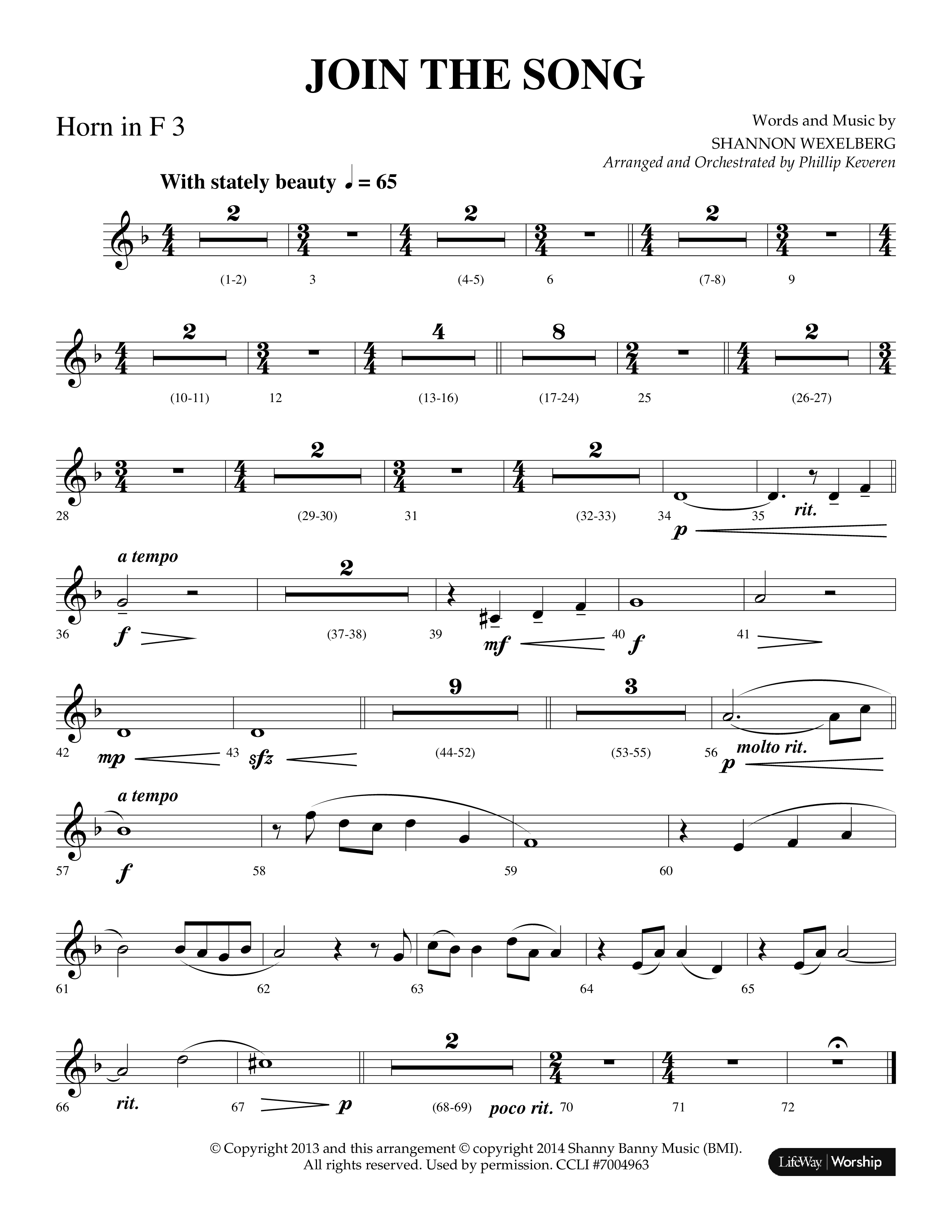 Join The Song (Choral Anthem SATB) French Horn 3 (Lifeway Choral / Arr. Phillip Keveren)