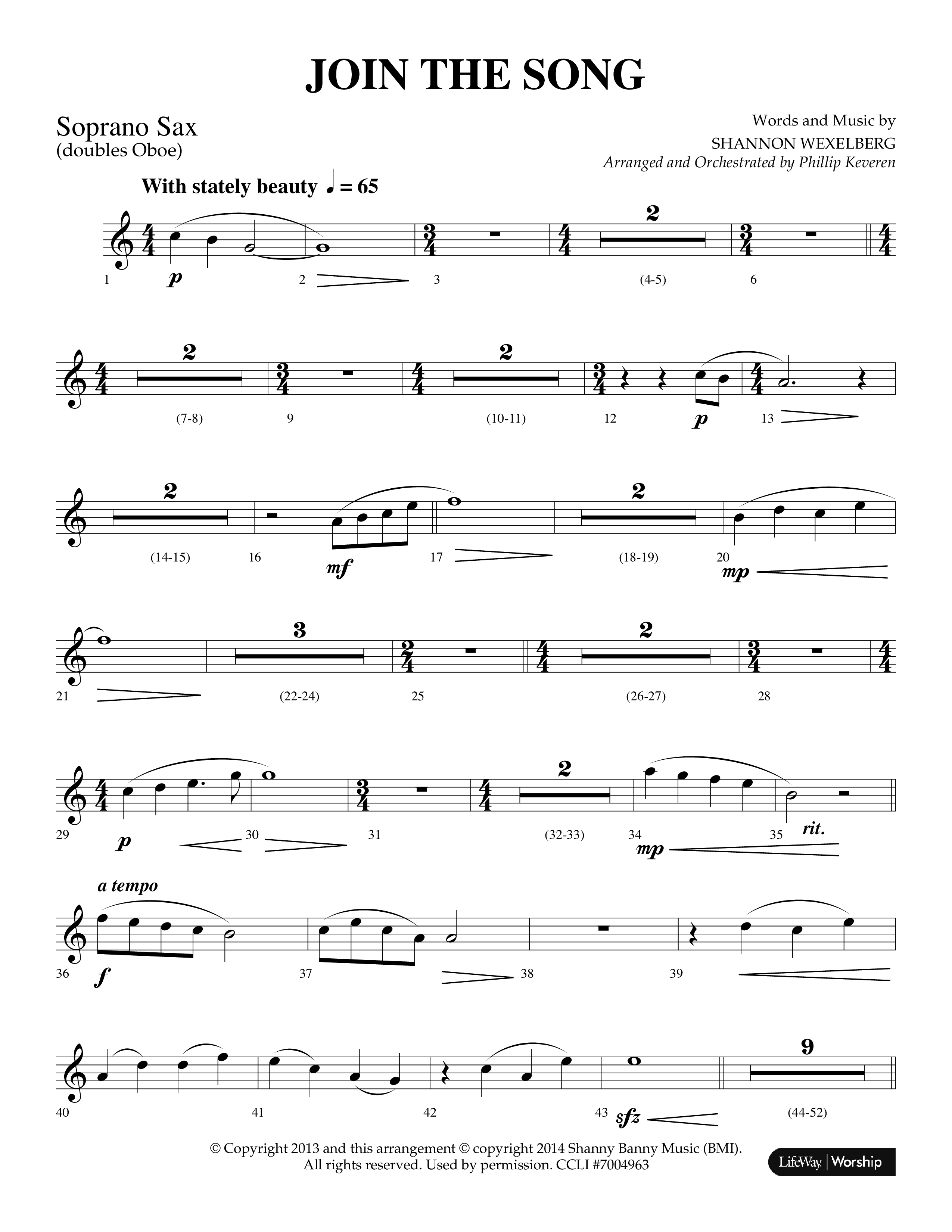 Join The Song (Choral Anthem SATB) Soprano Sax (Lifeway Choral / Arr. Phillip Keveren)