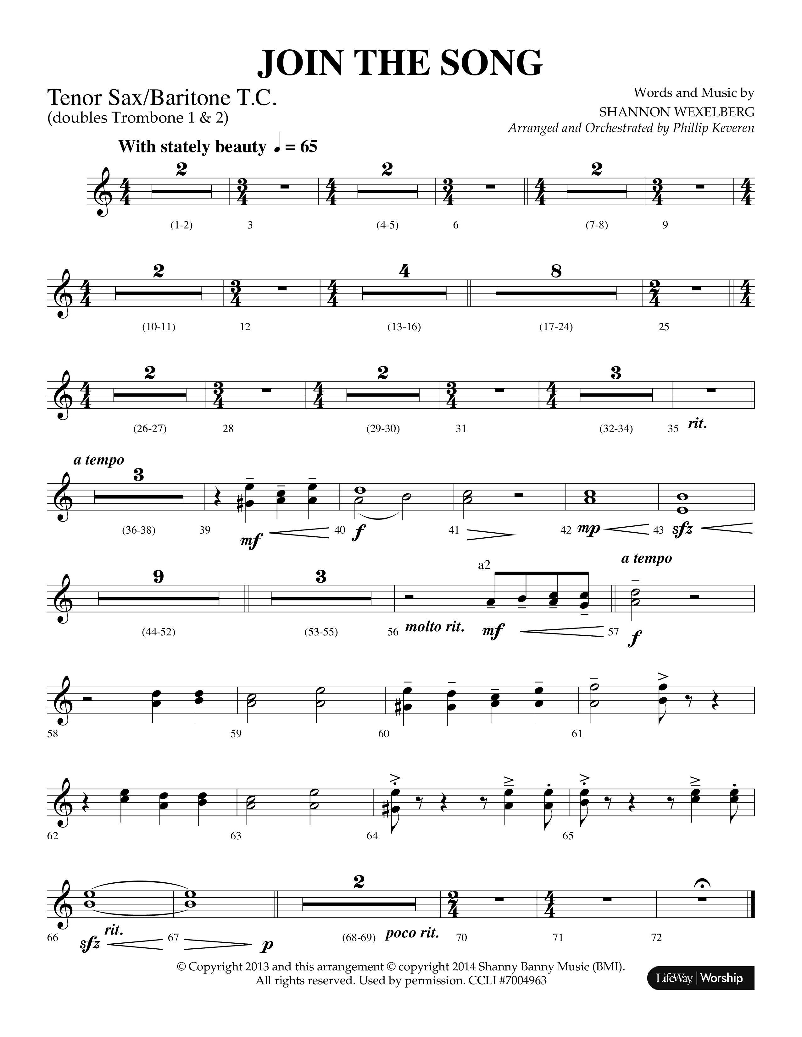 Join The Song (Choral Anthem SATB) Tenor Sax/Baritone T.C. (Lifeway Choral / Arr. Phillip Keveren)