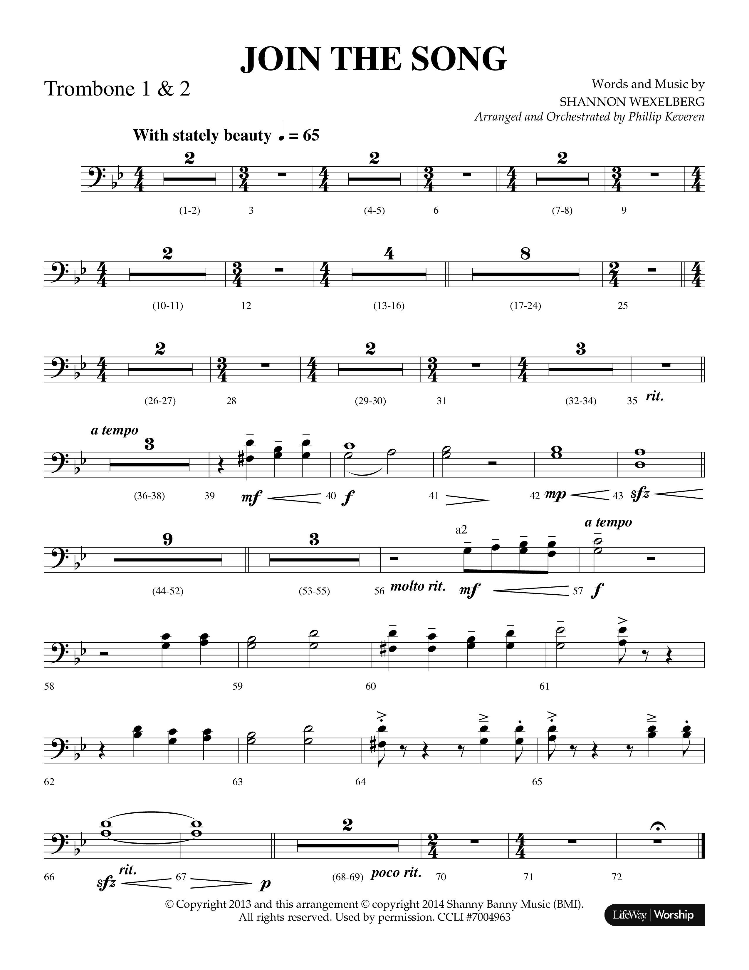 Join The Song (Choral Anthem SATB) Trombone 1/2 (Lifeway Choral / Arr. Phillip Keveren)