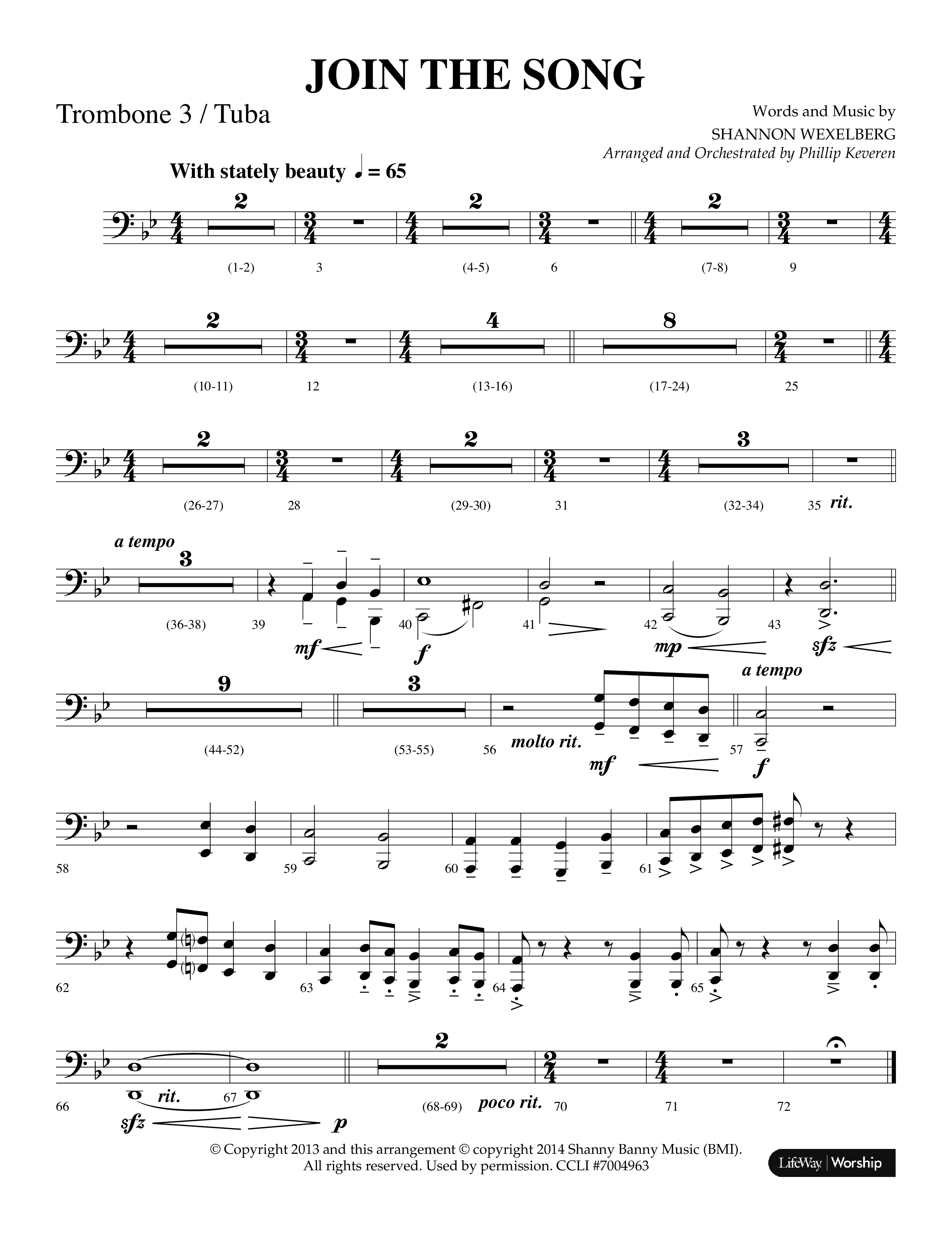 Join The Song (Choral Anthem SATB) Trombone 3/Tuba (Lifeway Choral / Arr. Phillip Keveren)