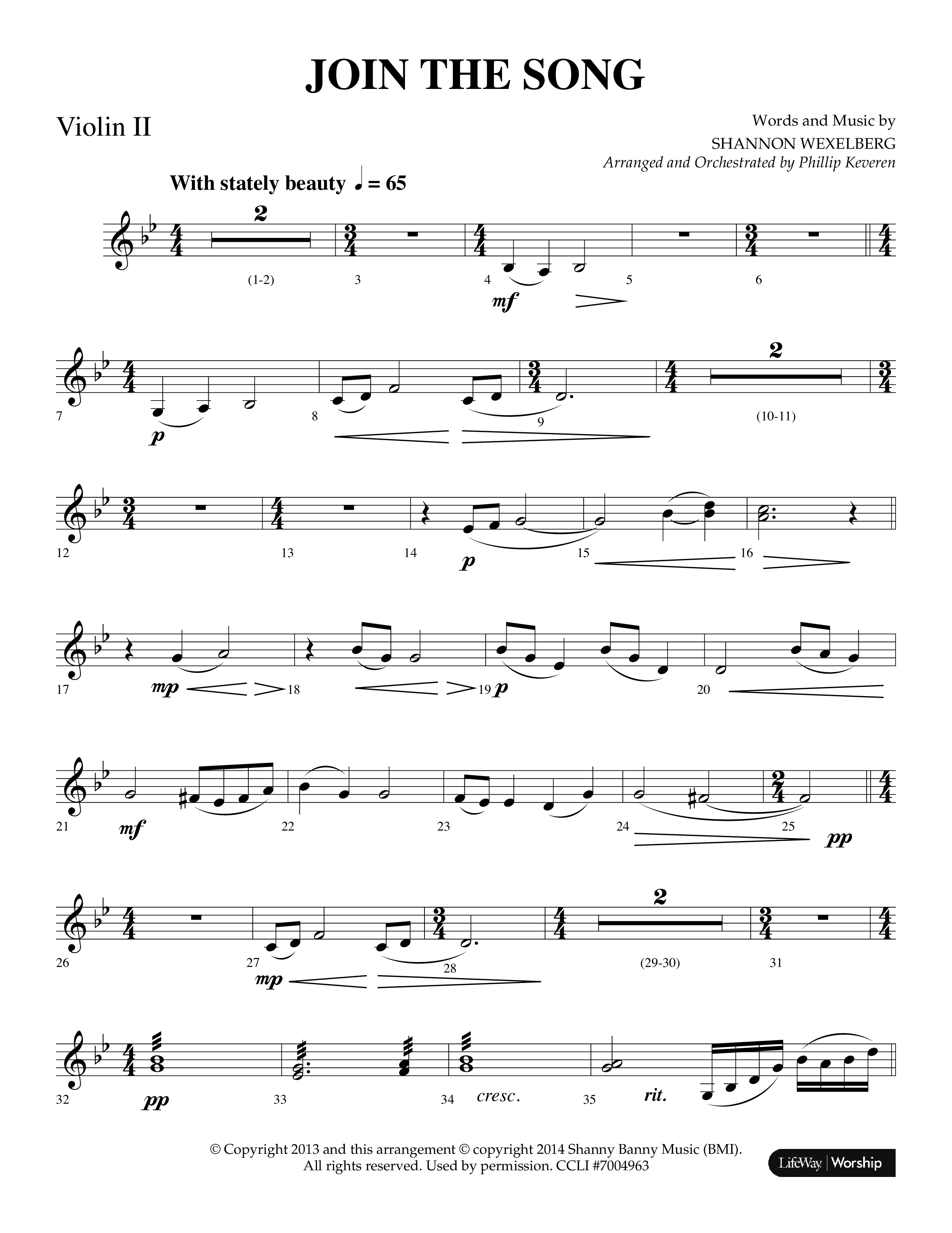 Join The Song (Choral Anthem SATB) Violin 2 (Lifeway Choral / Arr. Phillip Keveren)