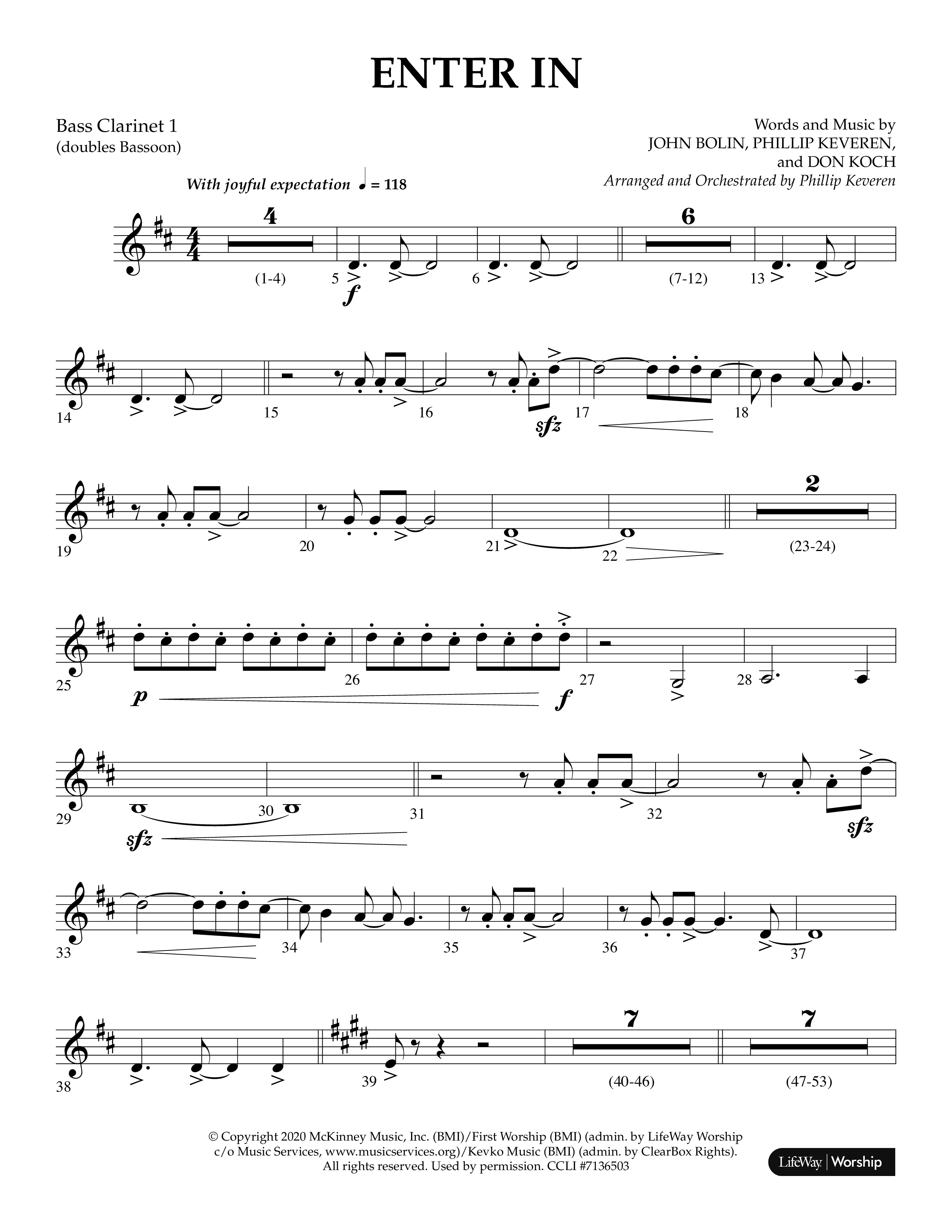 Enter In (Choral Anthem SATB) Bass Clarinet (Lifeway Choral / Arr. Phillip Keveren)