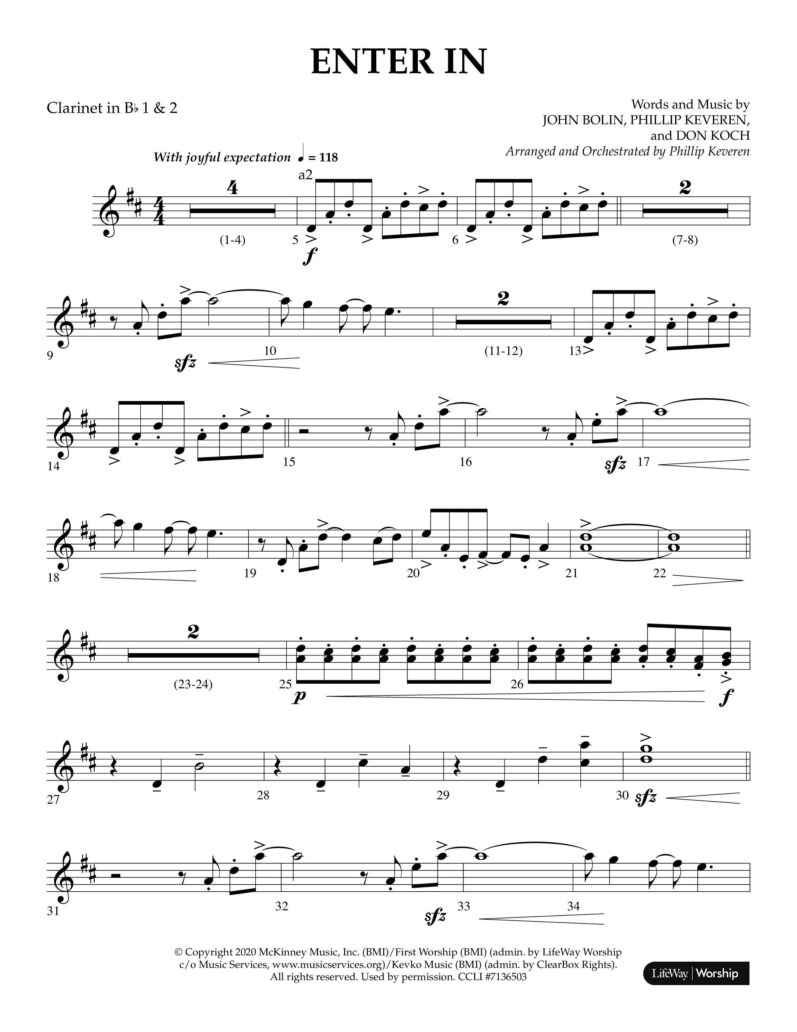 Enter In (Choral Anthem SATB) Clarinet 1/2 (Lifeway Choral / Arr. Phillip Keveren)