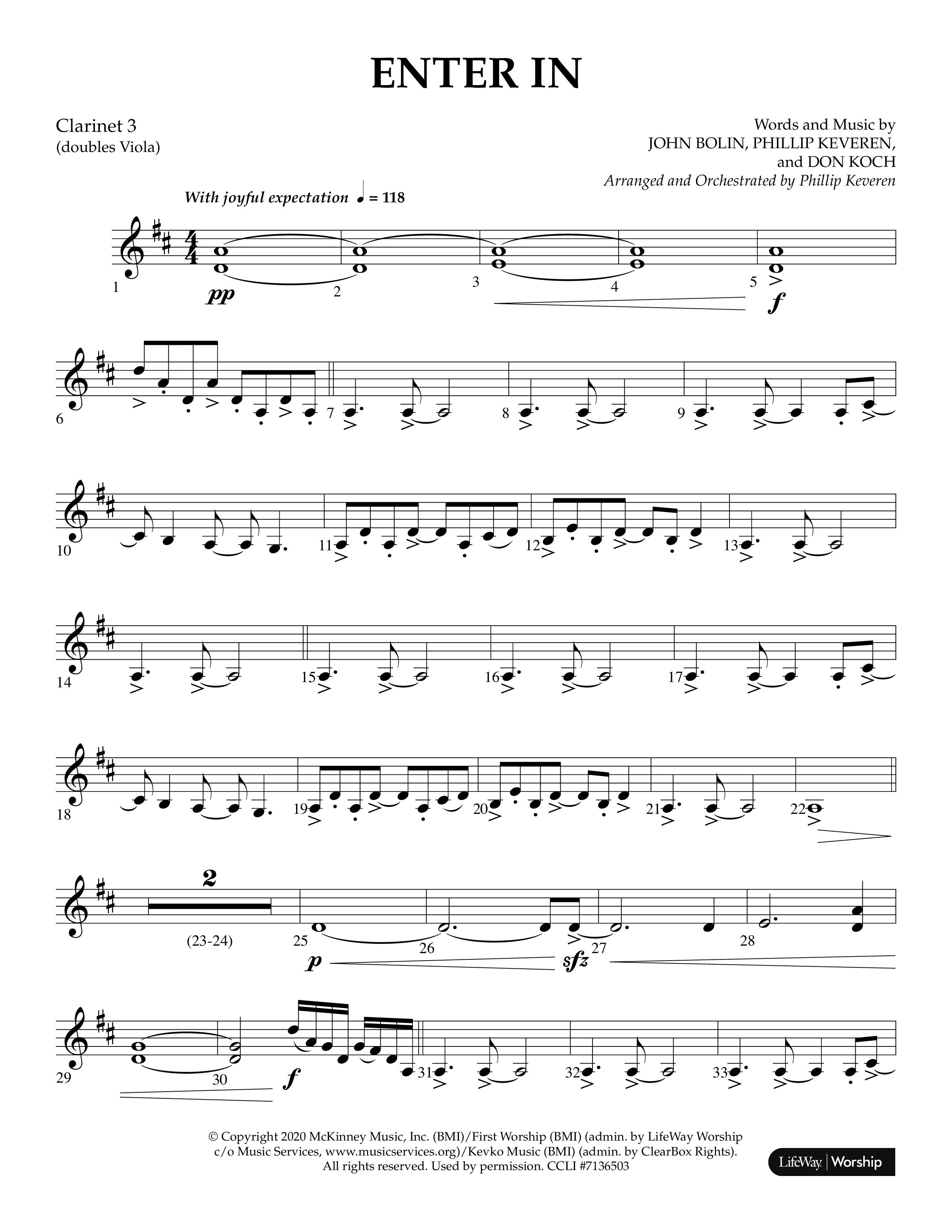 Enter In (Choral Anthem SATB) Clarinet 3 (Lifeway Choral / Arr. Phillip Keveren)