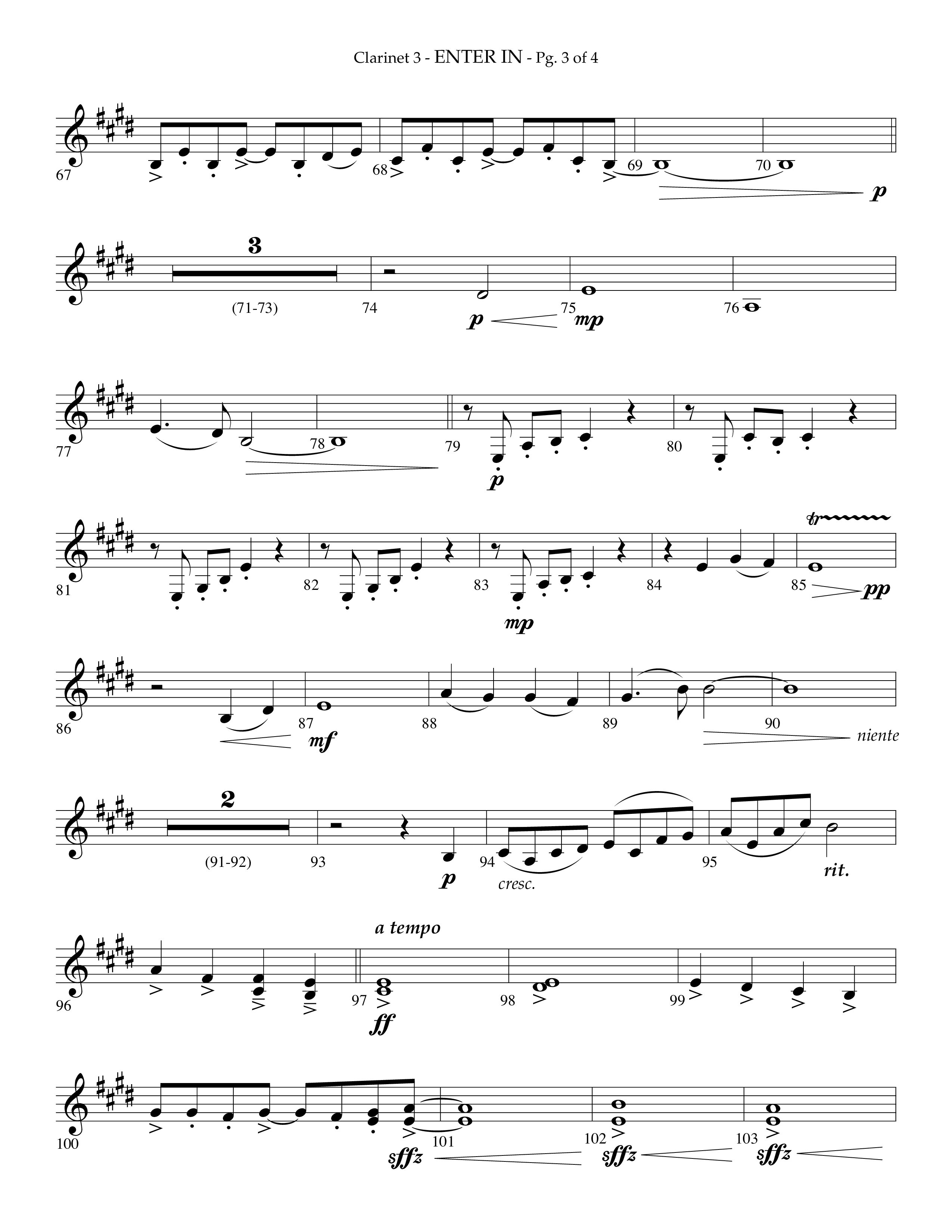 Enter In (Choral Anthem SATB) Clarinet 3 (Lifeway Choral / Arr. Phillip Keveren)