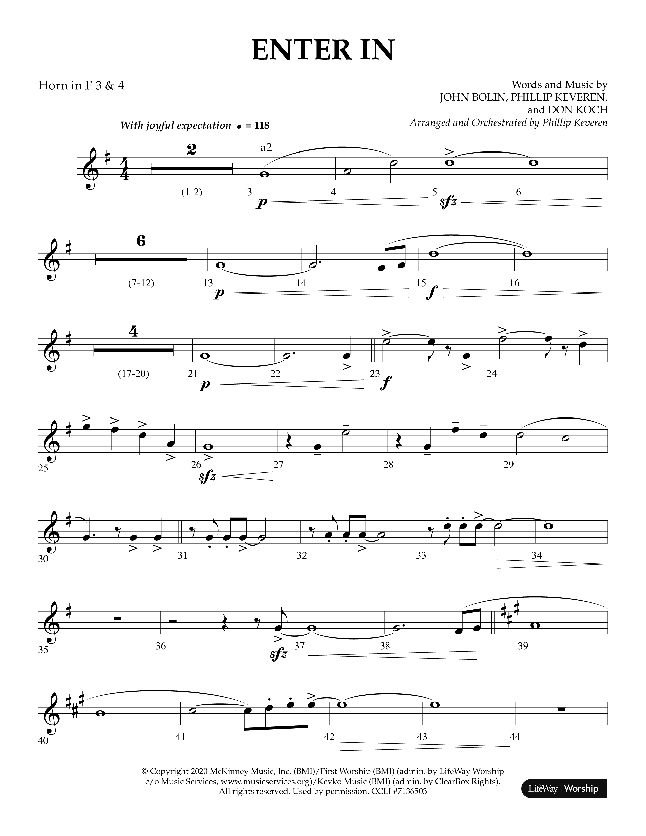 Enter In (Choral Anthem SATB) French Horn 3 (Lifeway Choral / Arr. Phillip Keveren)