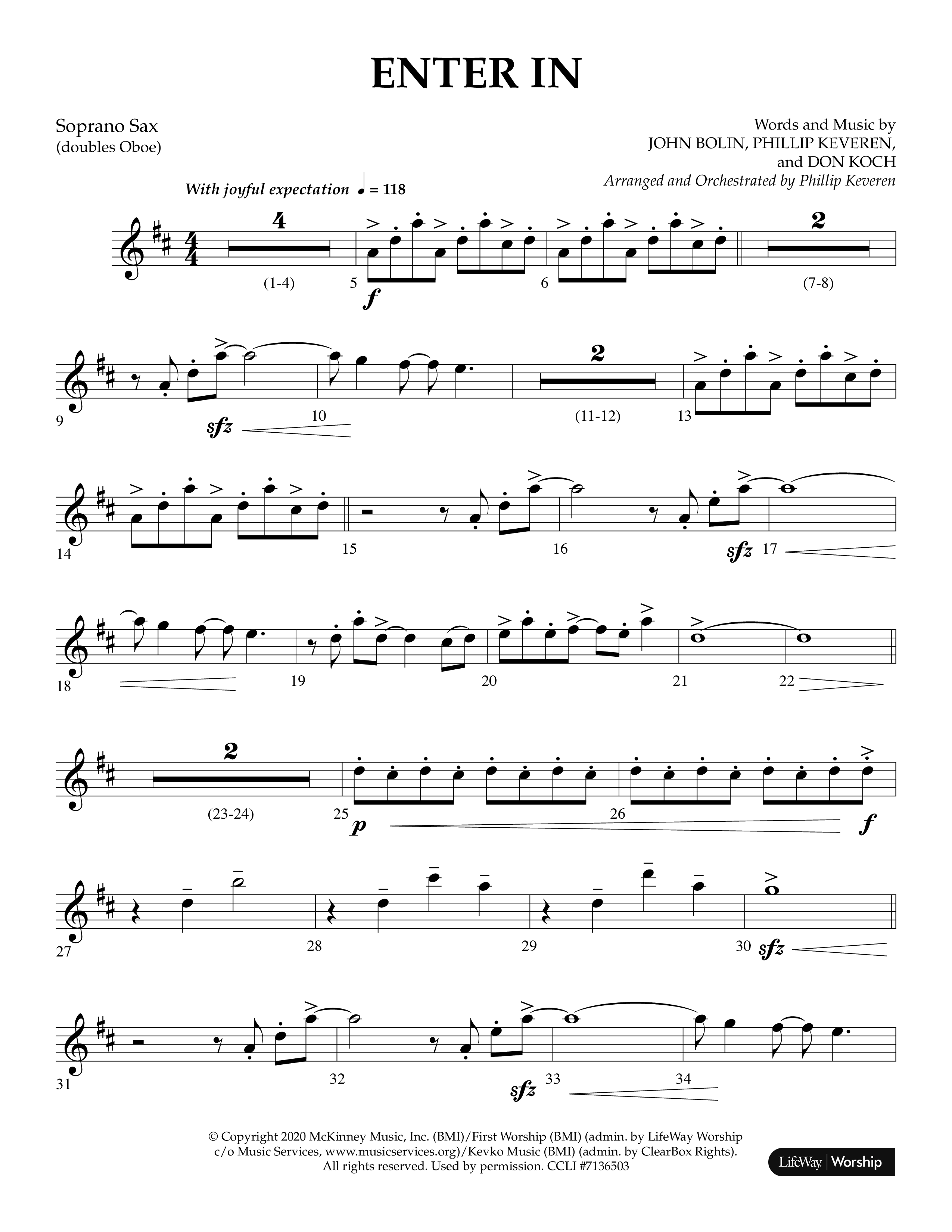Enter In (Choral Anthem SATB) Soprano Sax (Lifeway Choral / Arr. Phillip Keveren)