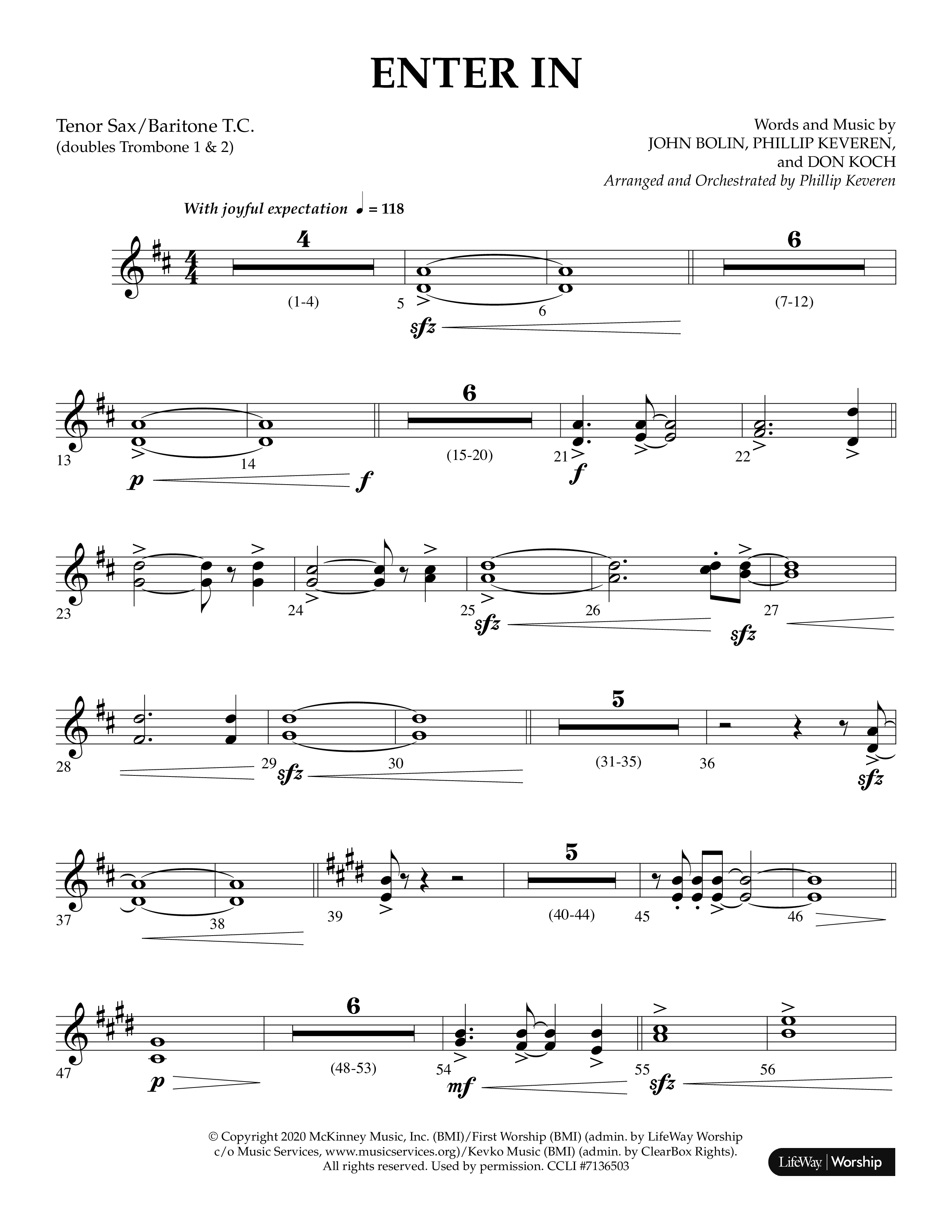 Enter In (Choral Anthem SATB) Tenor Sax/Baritone T.C. (Lifeway Choral / Arr. Phillip Keveren)