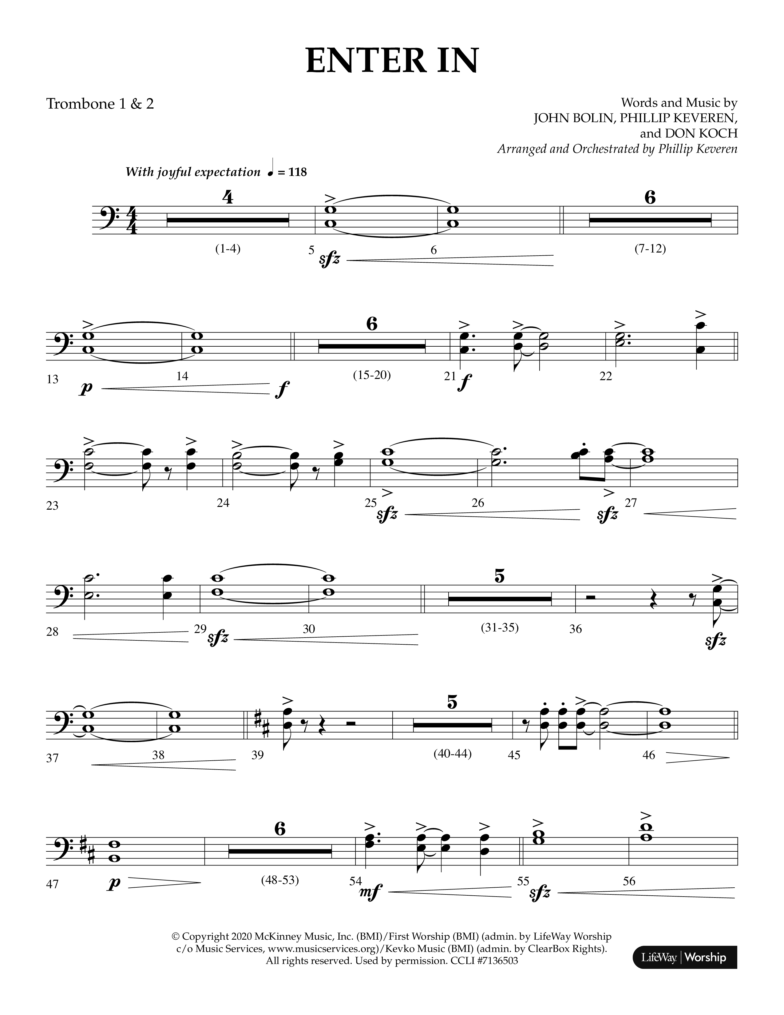 Enter In (Choral Anthem SATB) Trombone 1/2 (Lifeway Choral / Arr. Phillip Keveren)