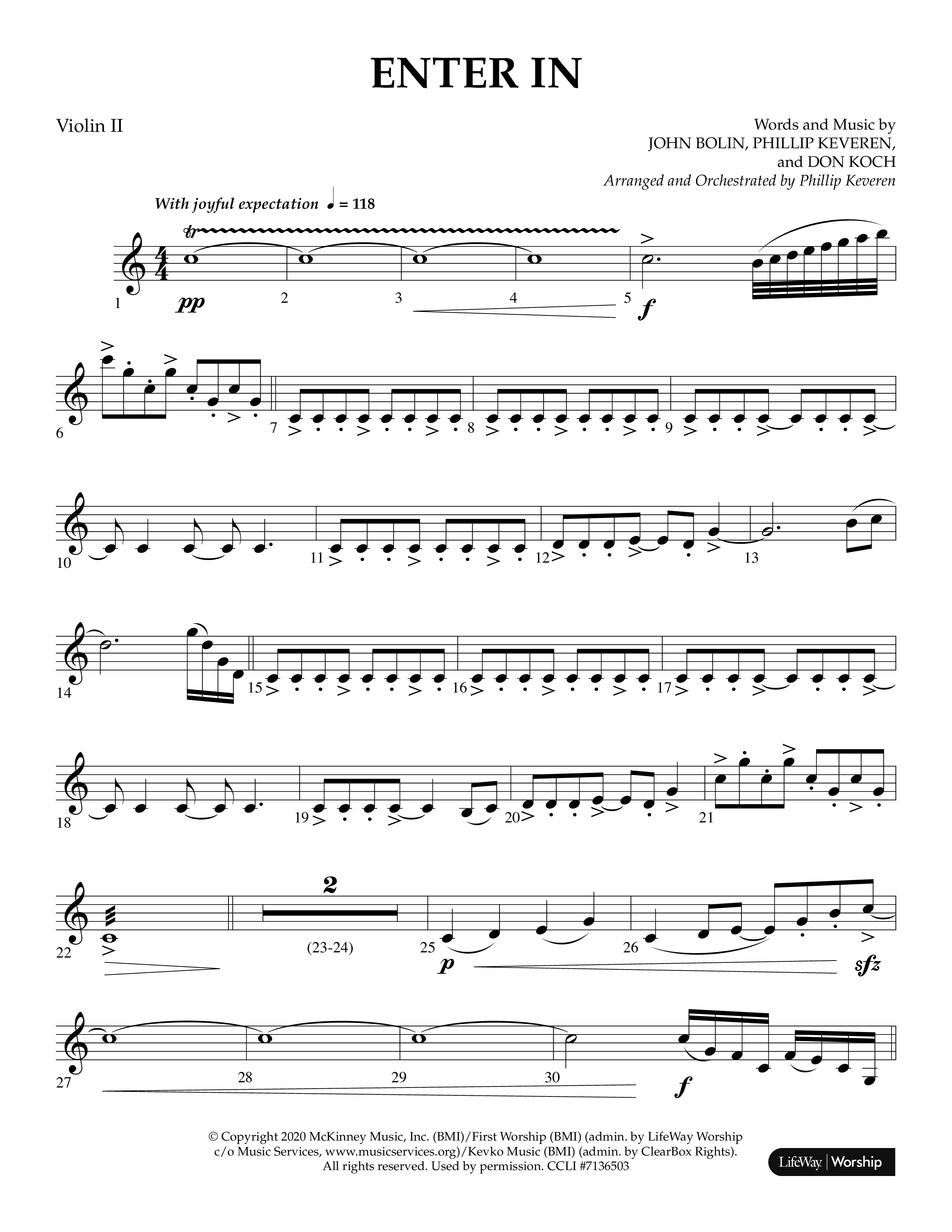Enter In (Choral Anthem SATB) Violin 2 (Lifeway Choral / Arr. Phillip Keveren)
