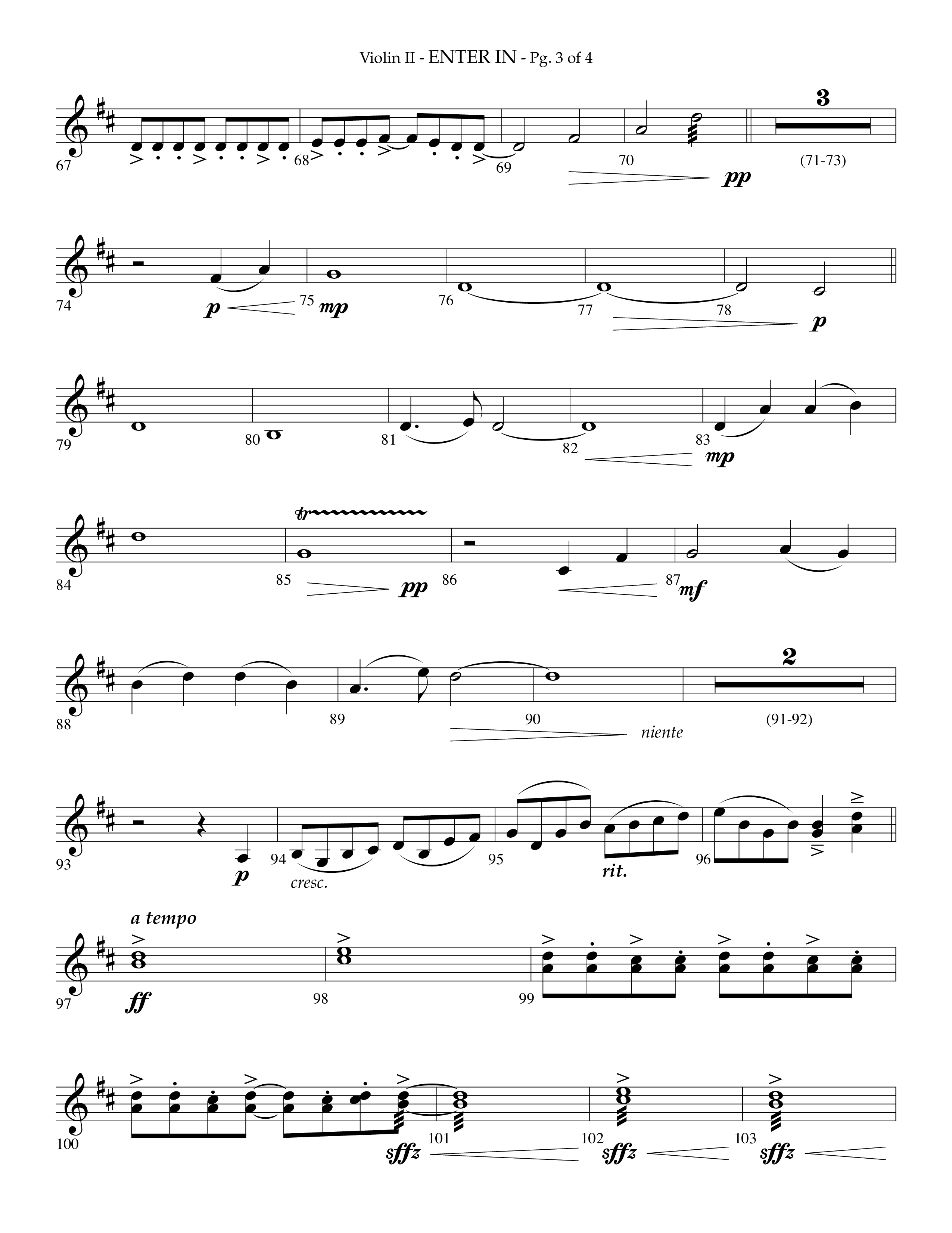 Enter In (Choral Anthem SATB) Violin 2 (Lifeway Choral / Arr. Phillip Keveren)