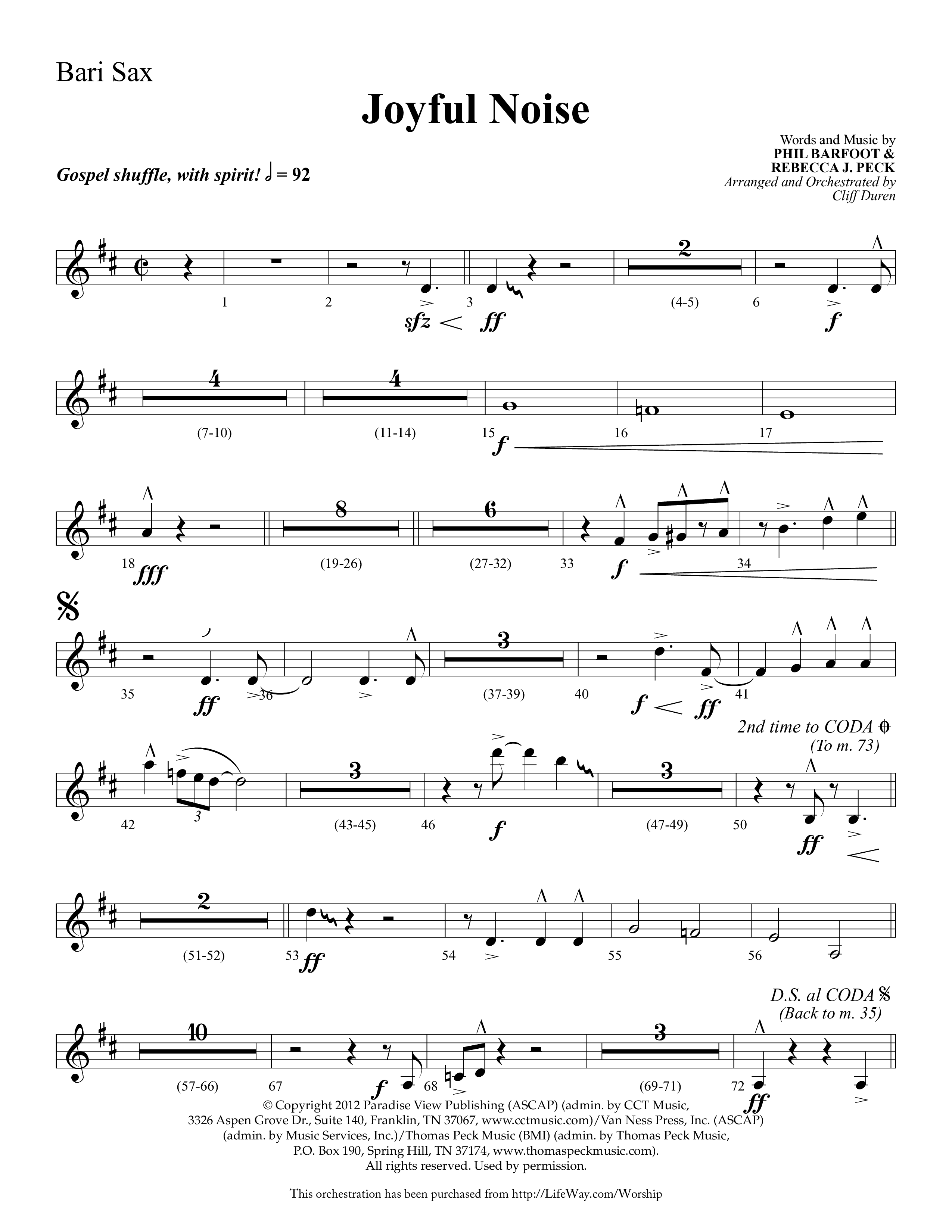 Joyful Noise (Choral Anthem SATB) Bari Sax (Lifeway Choral / Arr. Cliff Duren)
