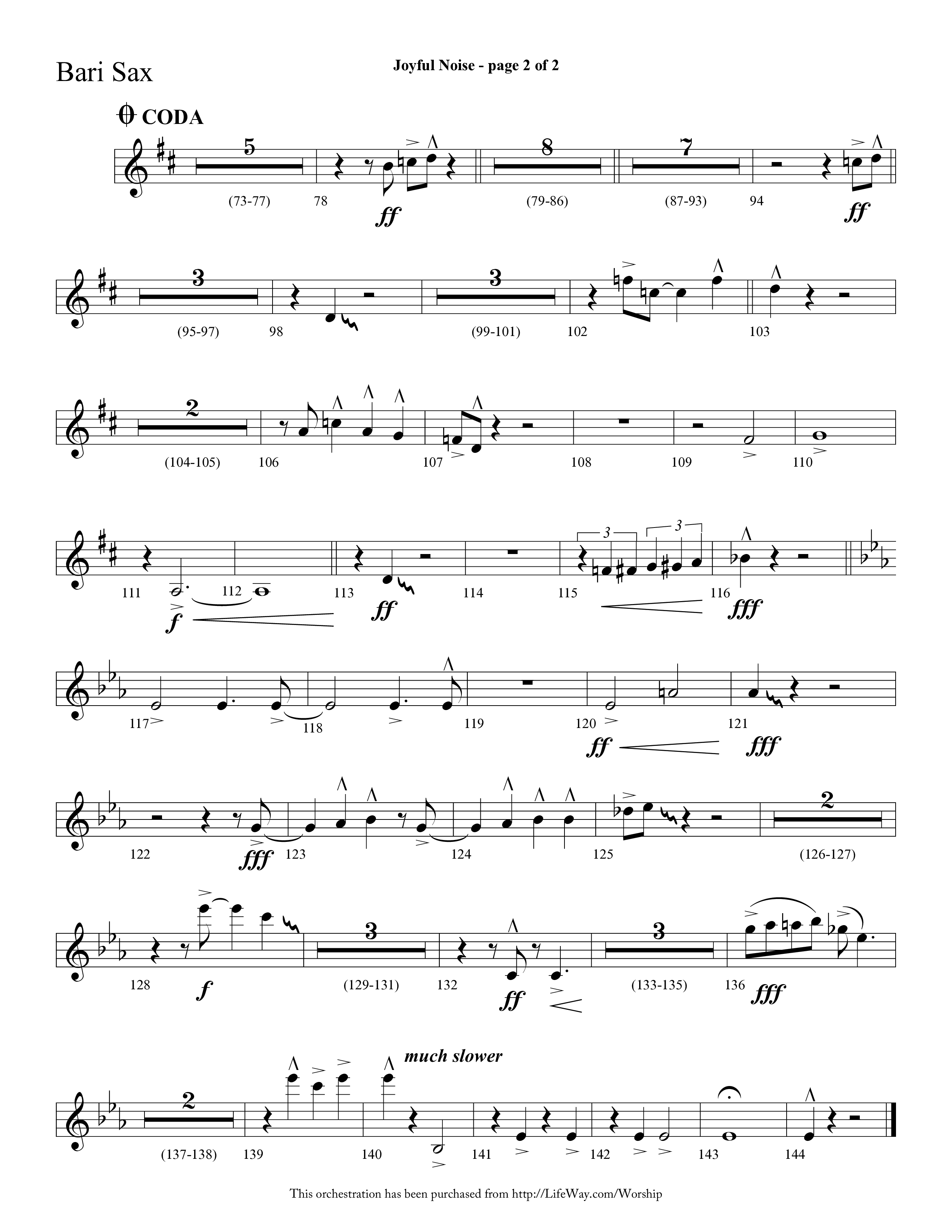 Joyful Noise (Choral Anthem SATB) Bari Sax (Lifeway Choral / Arr. Cliff Duren)
