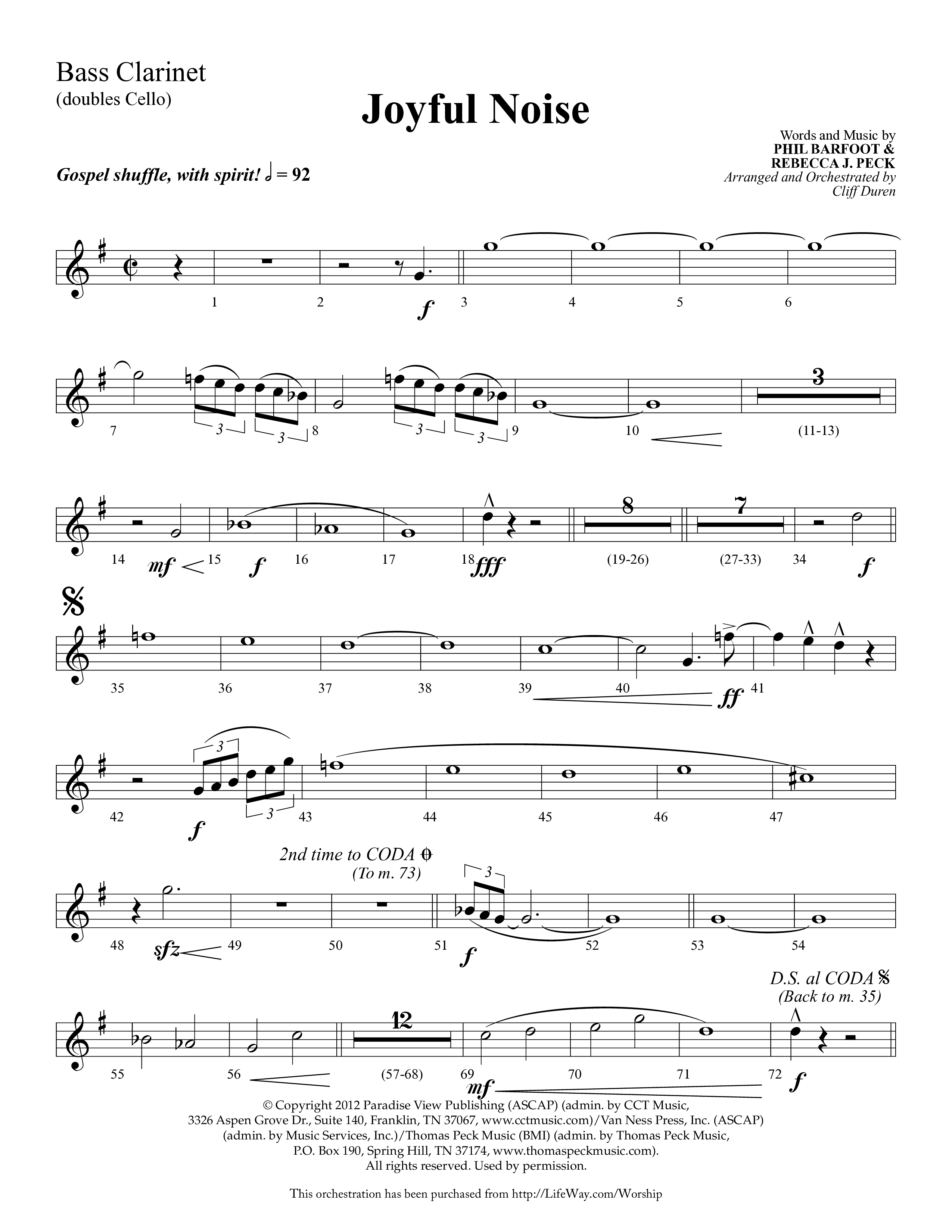 Joyful Noise (Choral Anthem SATB) Bass Clarinet (Lifeway Choral / Arr. Cliff Duren)