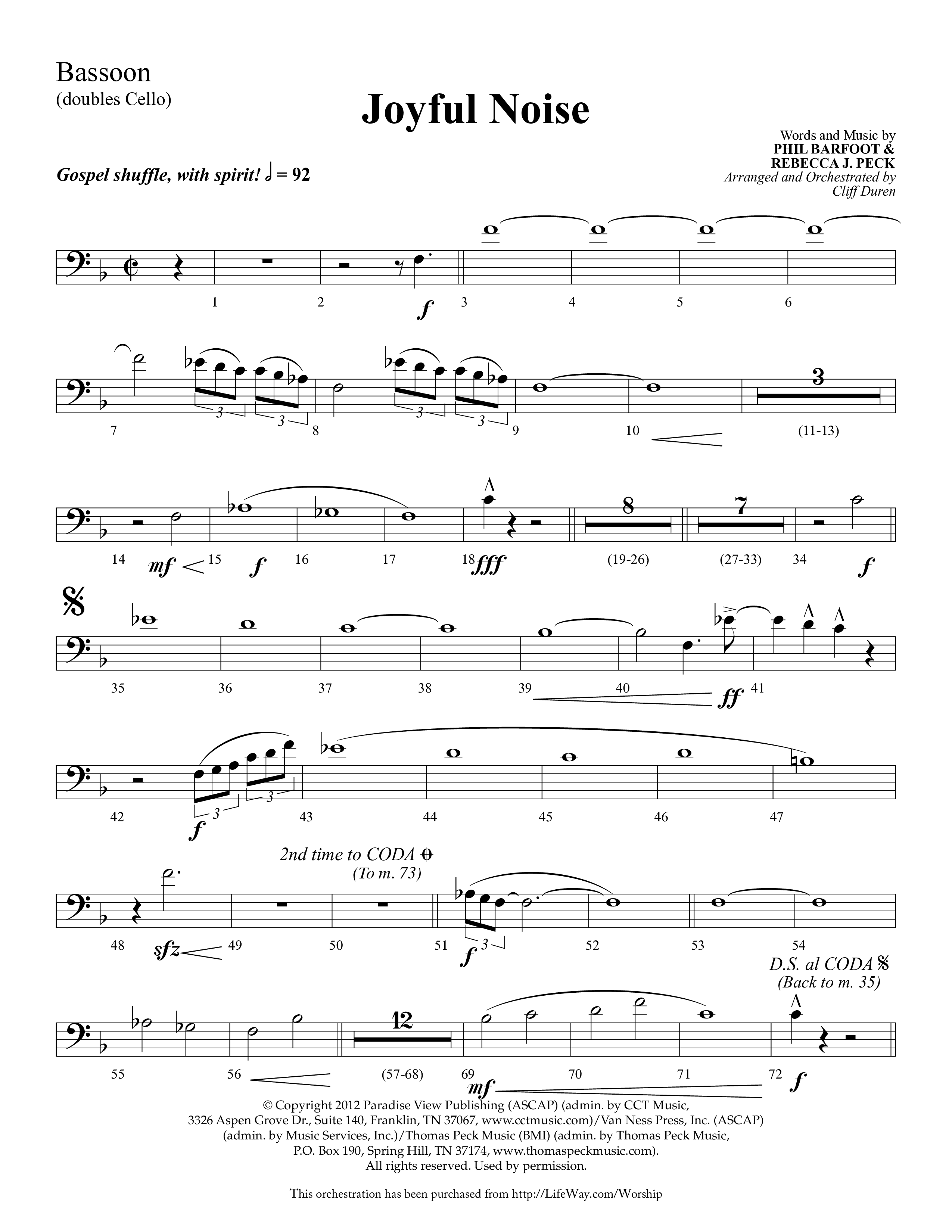 Joyful Noise (Choral Anthem SATB) Bassoon (Lifeway Choral / Arr. Cliff Duren)