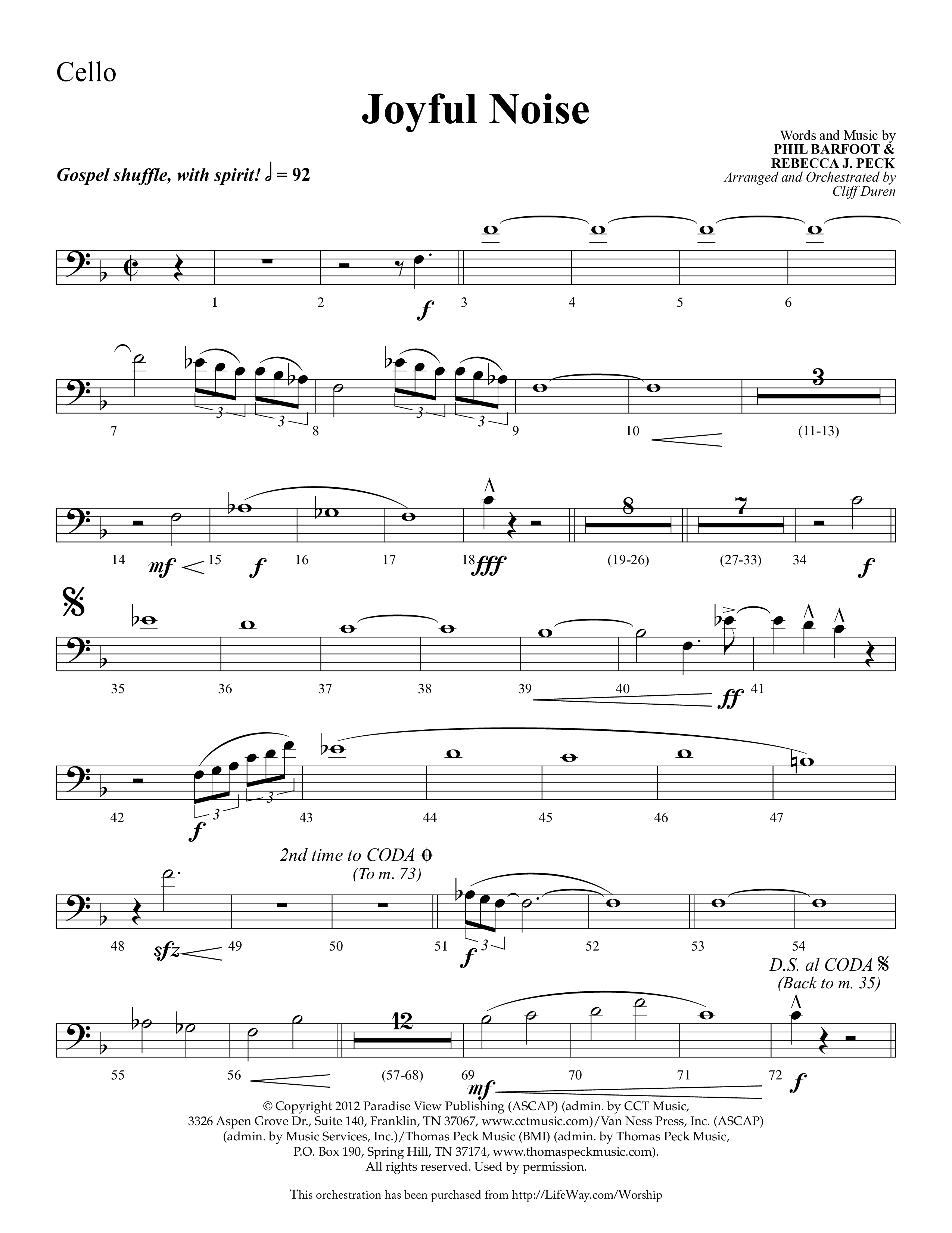 Joyful Noise (Choral Anthem SATB) Cello (Lifeway Choral / Arr. Cliff Duren)