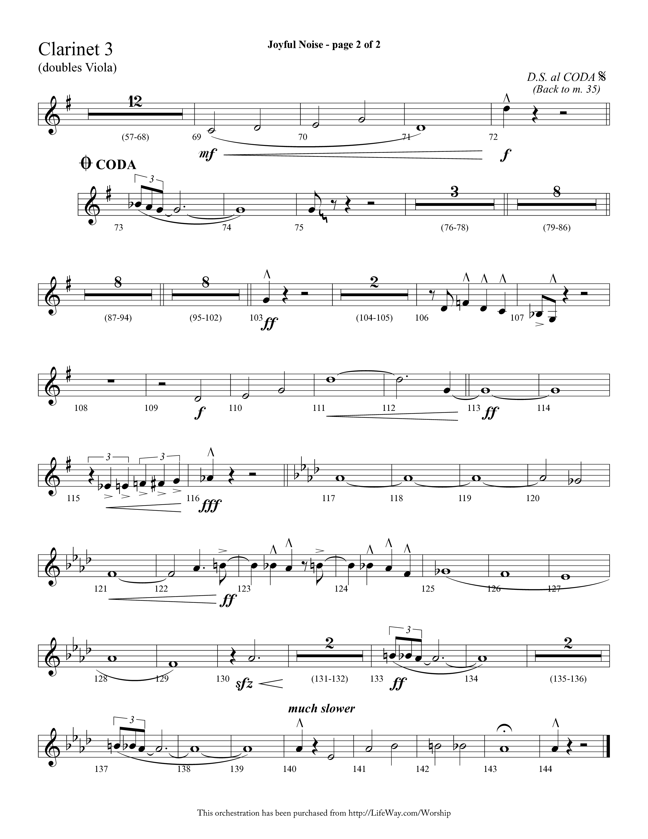 Joyful Noise (Choral Anthem SATB) Clarinet 3 (Lifeway Choral / Arr. Cliff Duren)