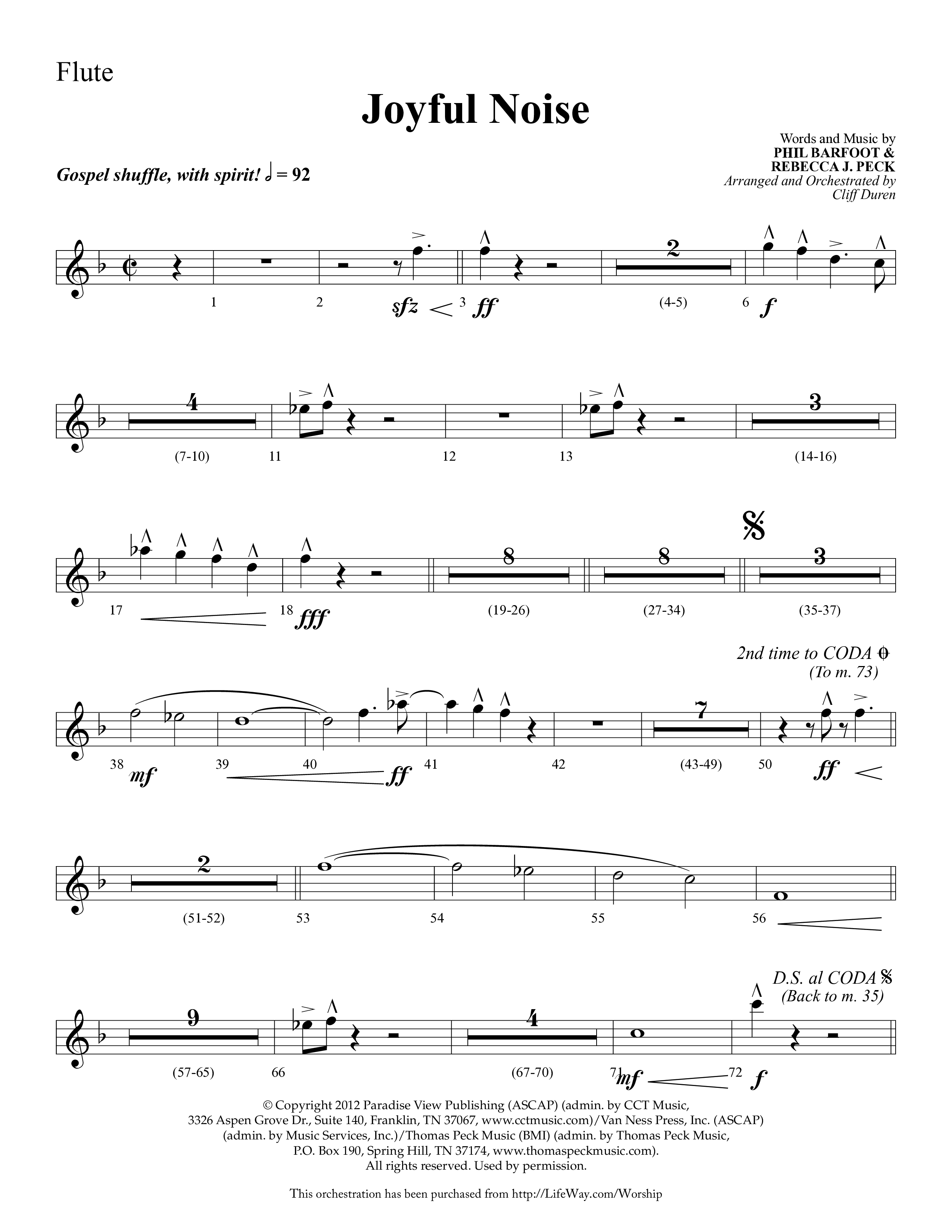 Joyful Noise (Choral Anthem SATB) Flute (Lifeway Choral / Arr. Cliff Duren)