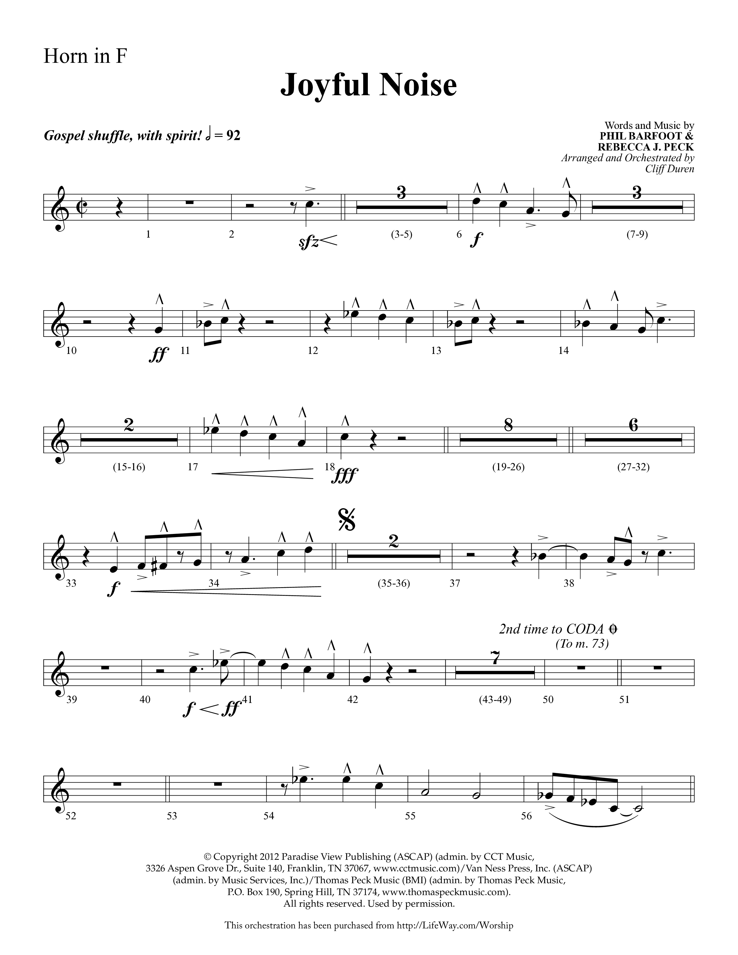 Joyful Noise (Choral Anthem SATB) French Horn (Lifeway Choral / Arr. Cliff Duren)