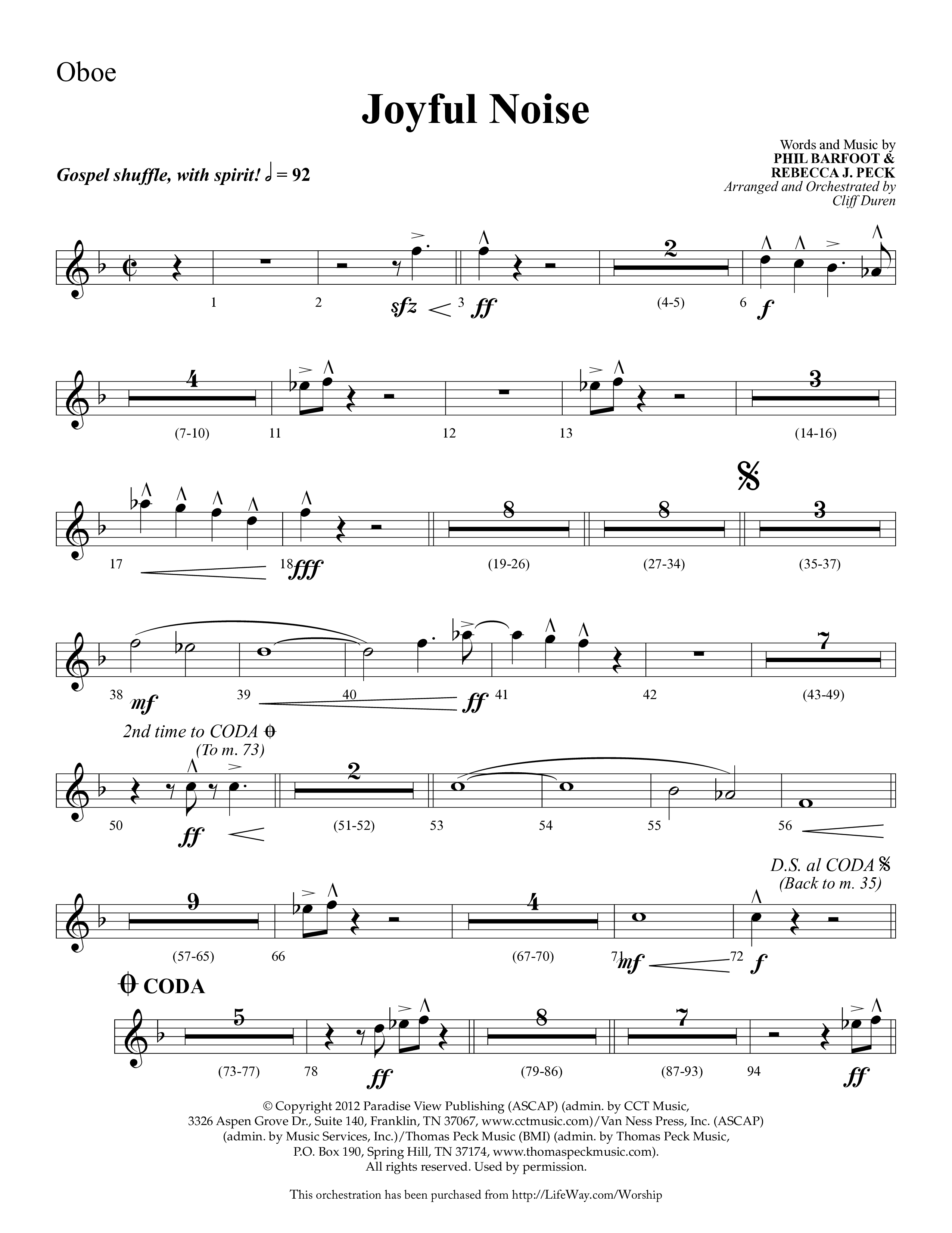 Joyful Noise (Choral Anthem SATB) Oboe (Lifeway Choral / Arr. Cliff Duren)