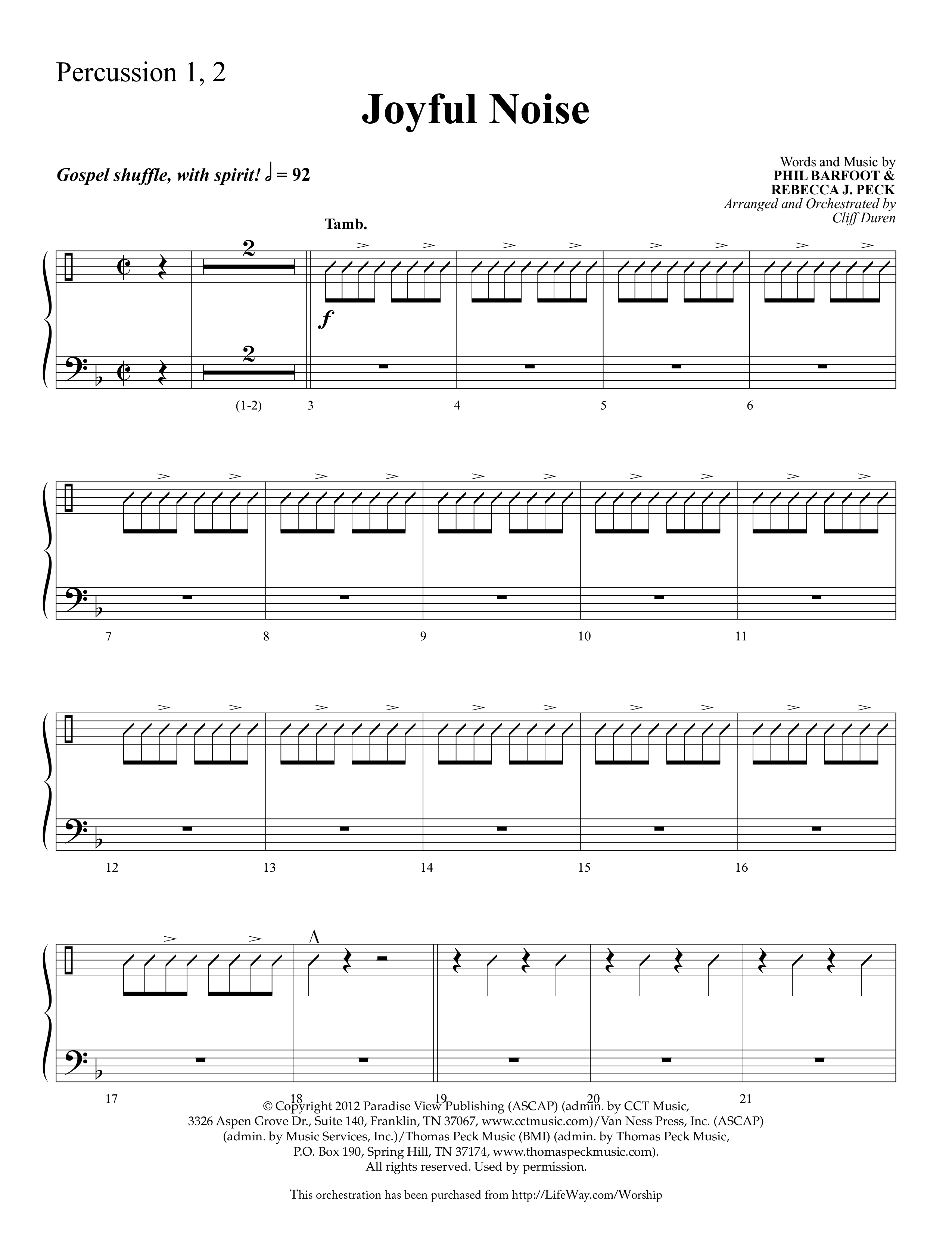 Joyful Noise (Choral Anthem SATB) Percussion 1/2 (Lifeway Choral / Arr. Cliff Duren)