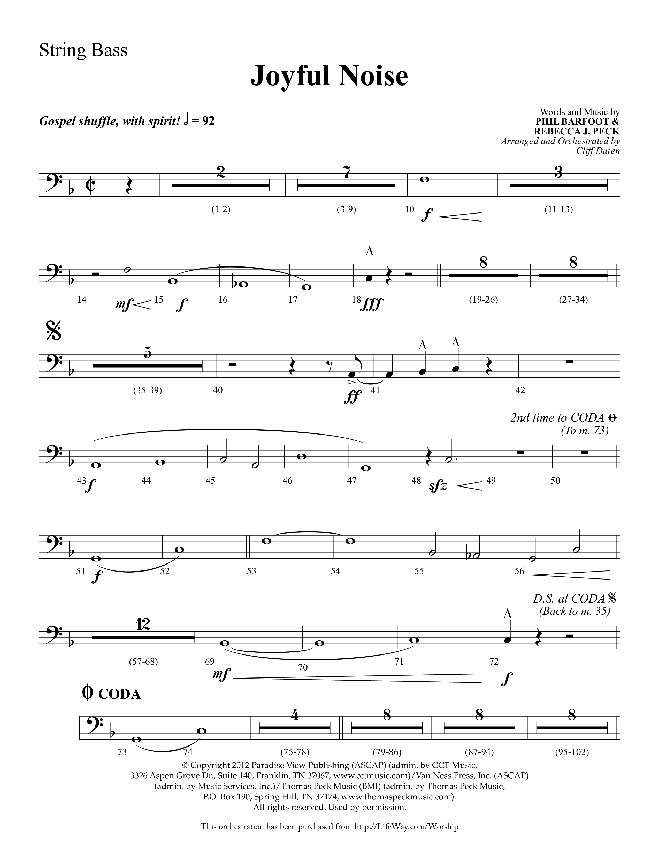 Joyful Noise (Choral Anthem SATB) String Bass (Lifeway Choral / Arr. Cliff Duren)