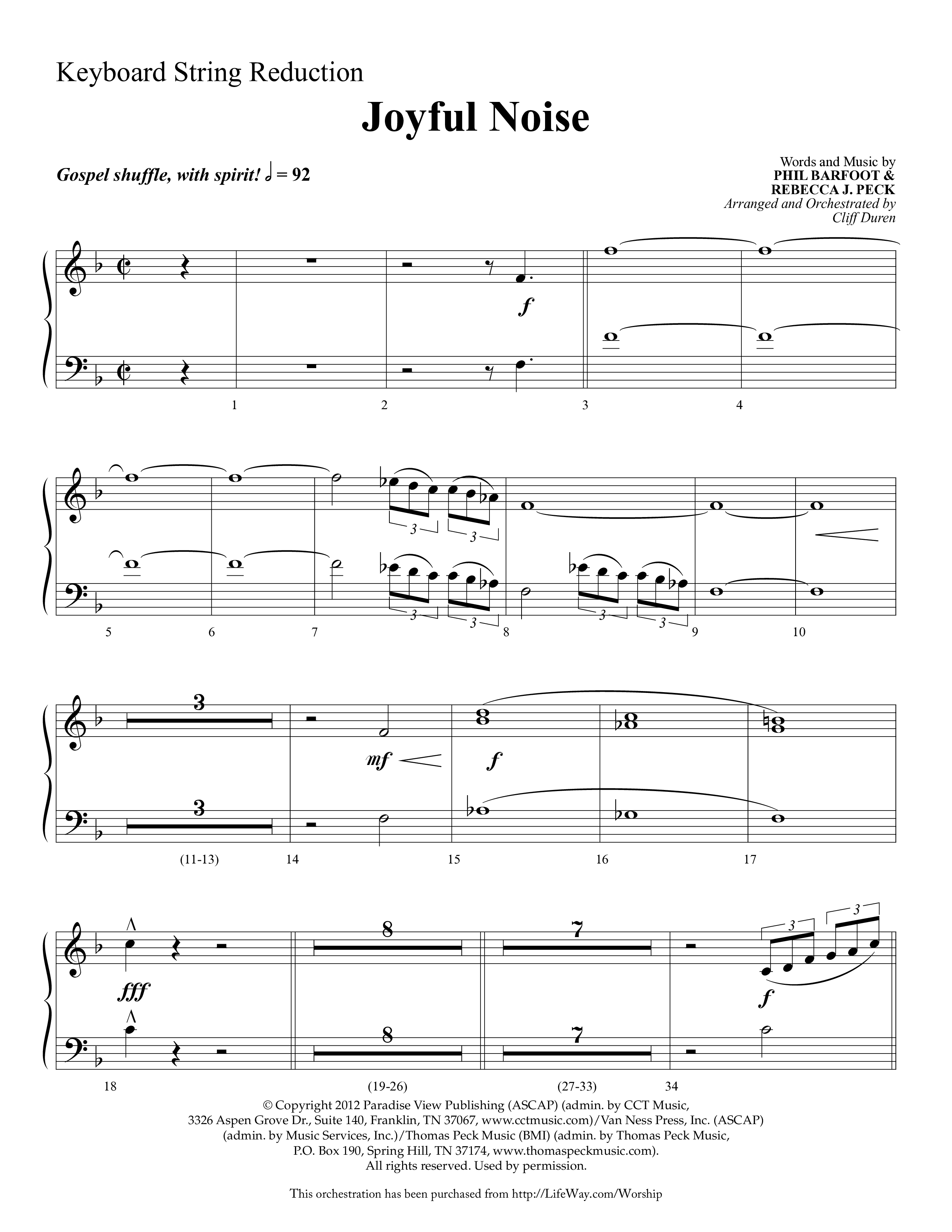 Joyful Noise (Choral Anthem SATB) String Reduction (Lifeway Choral / Arr. Cliff Duren)