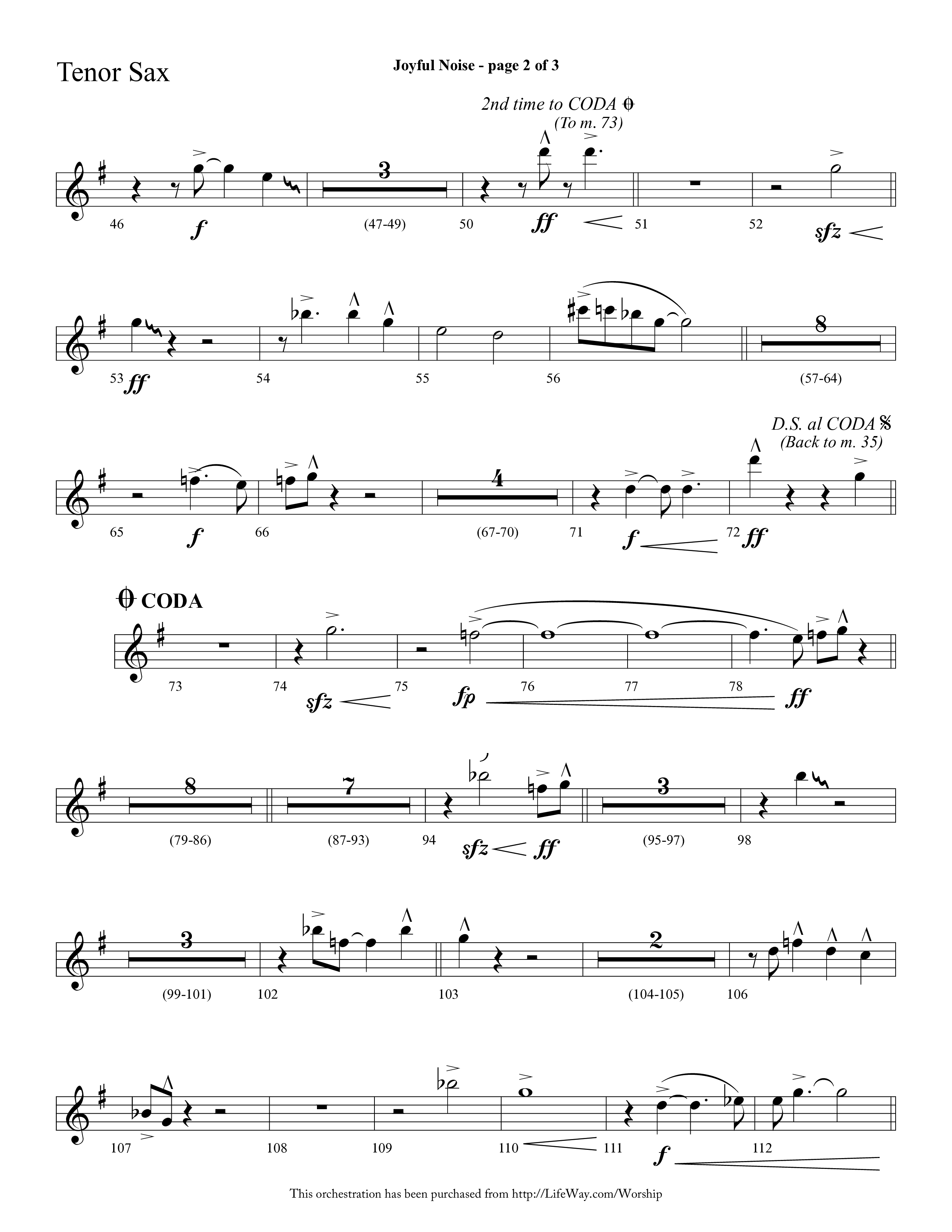 Joyful Noise (Choral Anthem SATB) Tenor Sax 1 (Lifeway Choral / Arr. Cliff Duren)